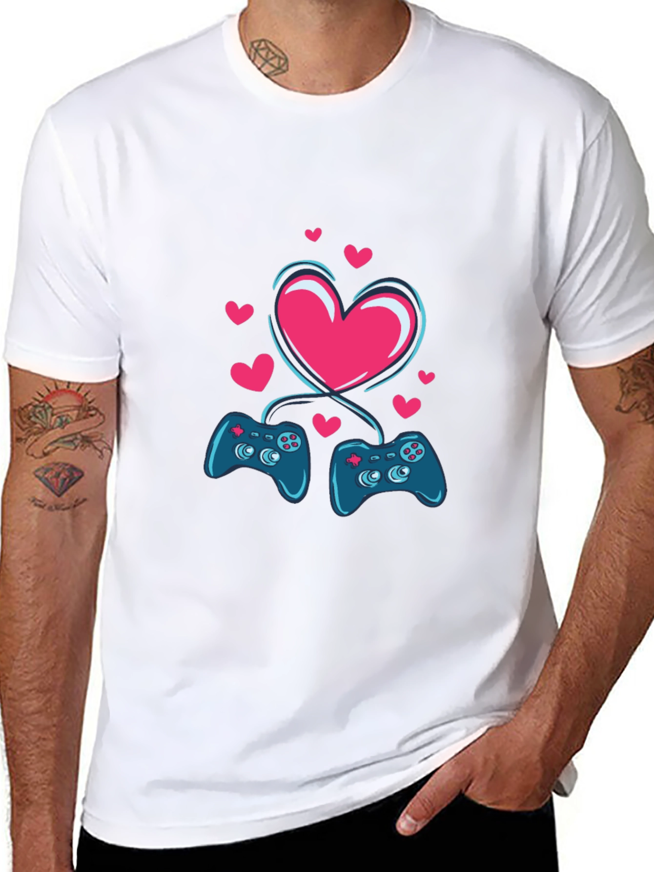 Gamer Love T-Shirt - Matching Controllers Heart Design