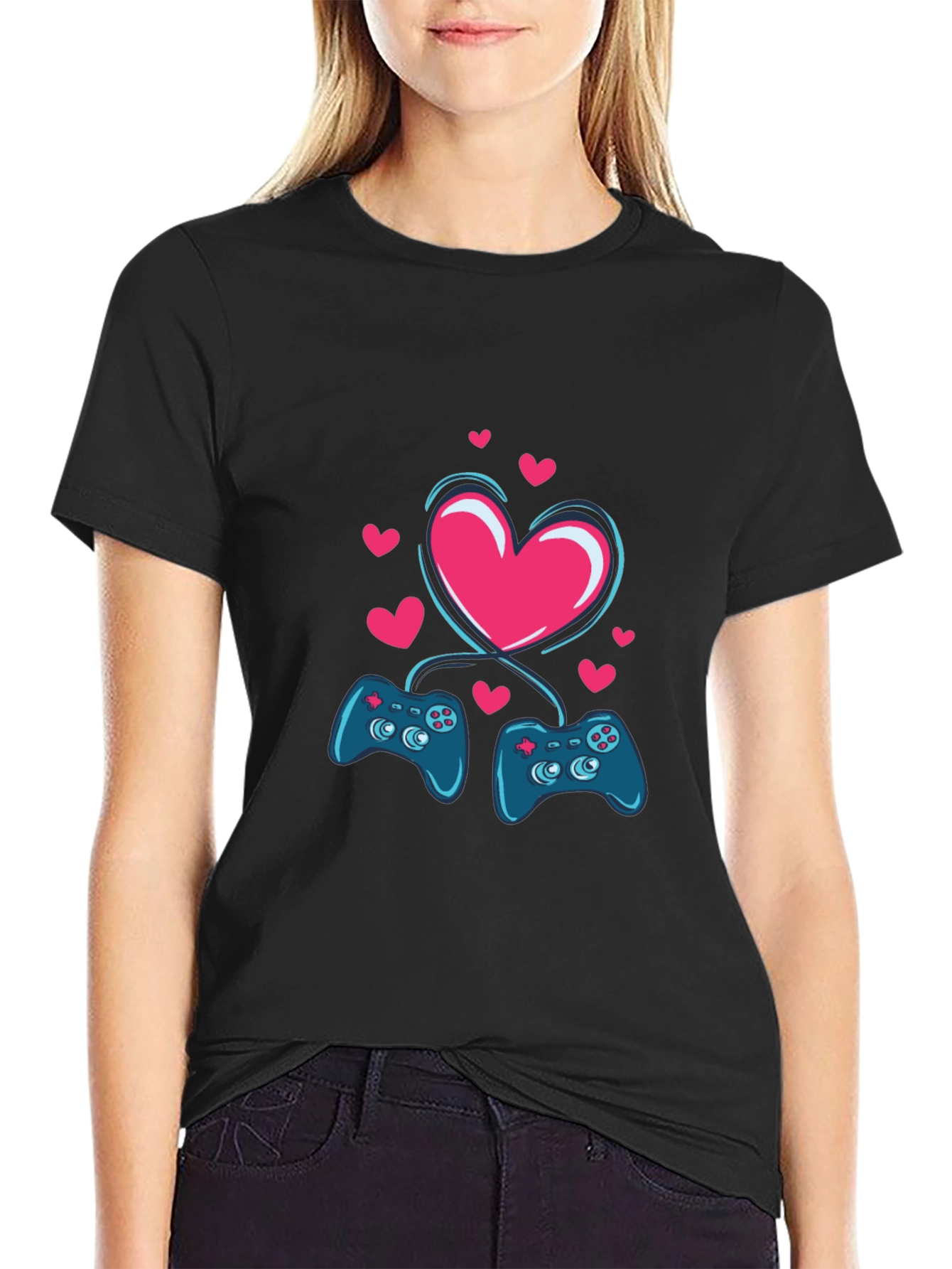 Gamer Love T-Shirt - Matching Controllers Heart Design