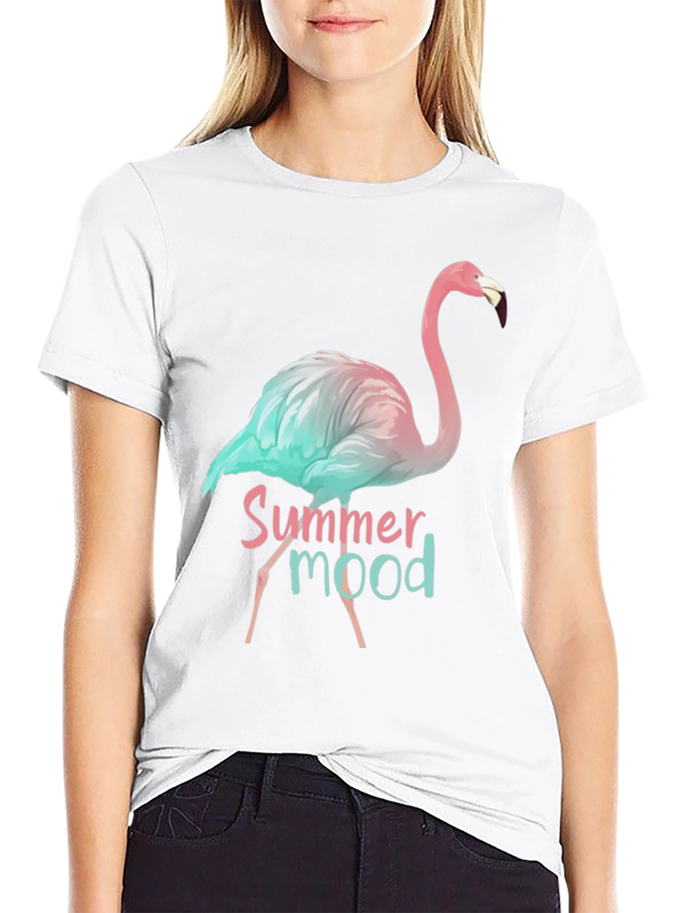 Summer Mood Flamingo Graphic Tee - Black