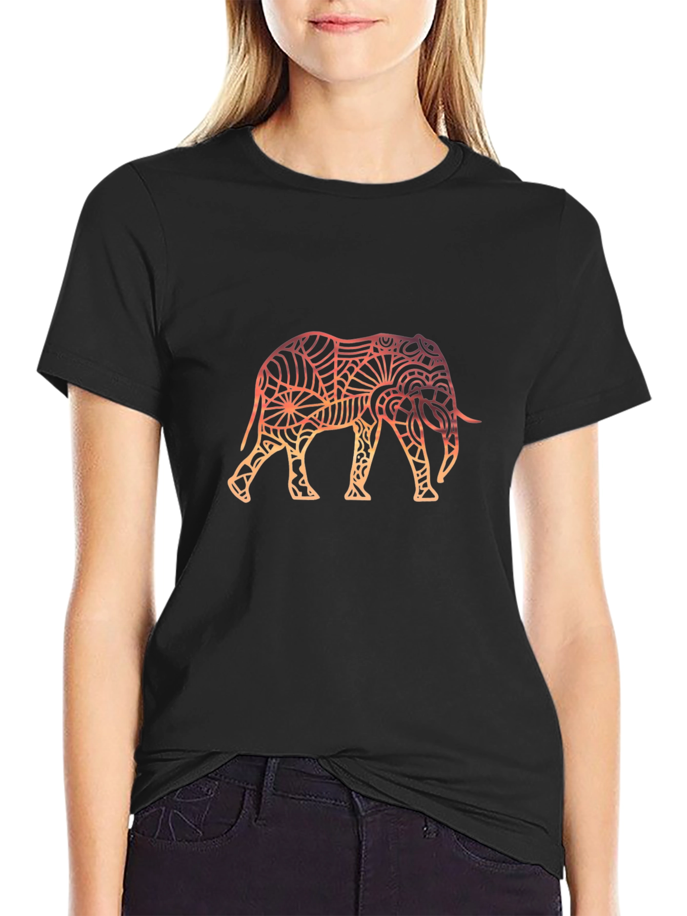 Elephant Mandala Graphic Tee - Stylish Black T-Shirt