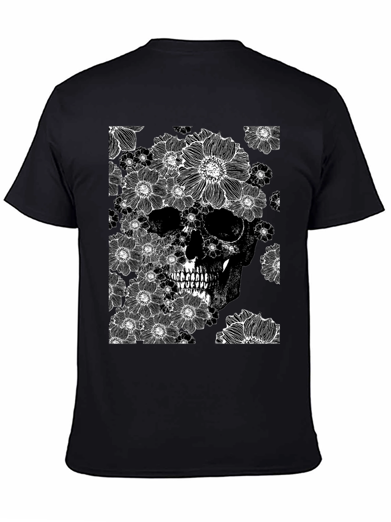 Floral Skull Graphic Tee - Black