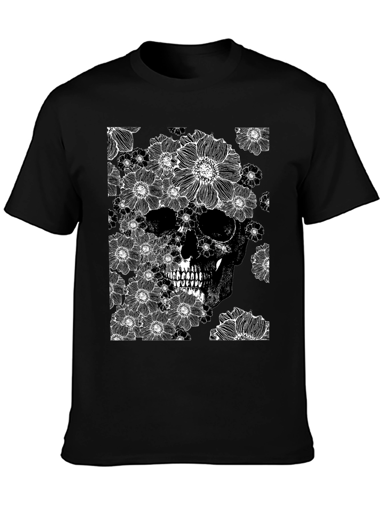 Floral Skull Graphic Tee - Black