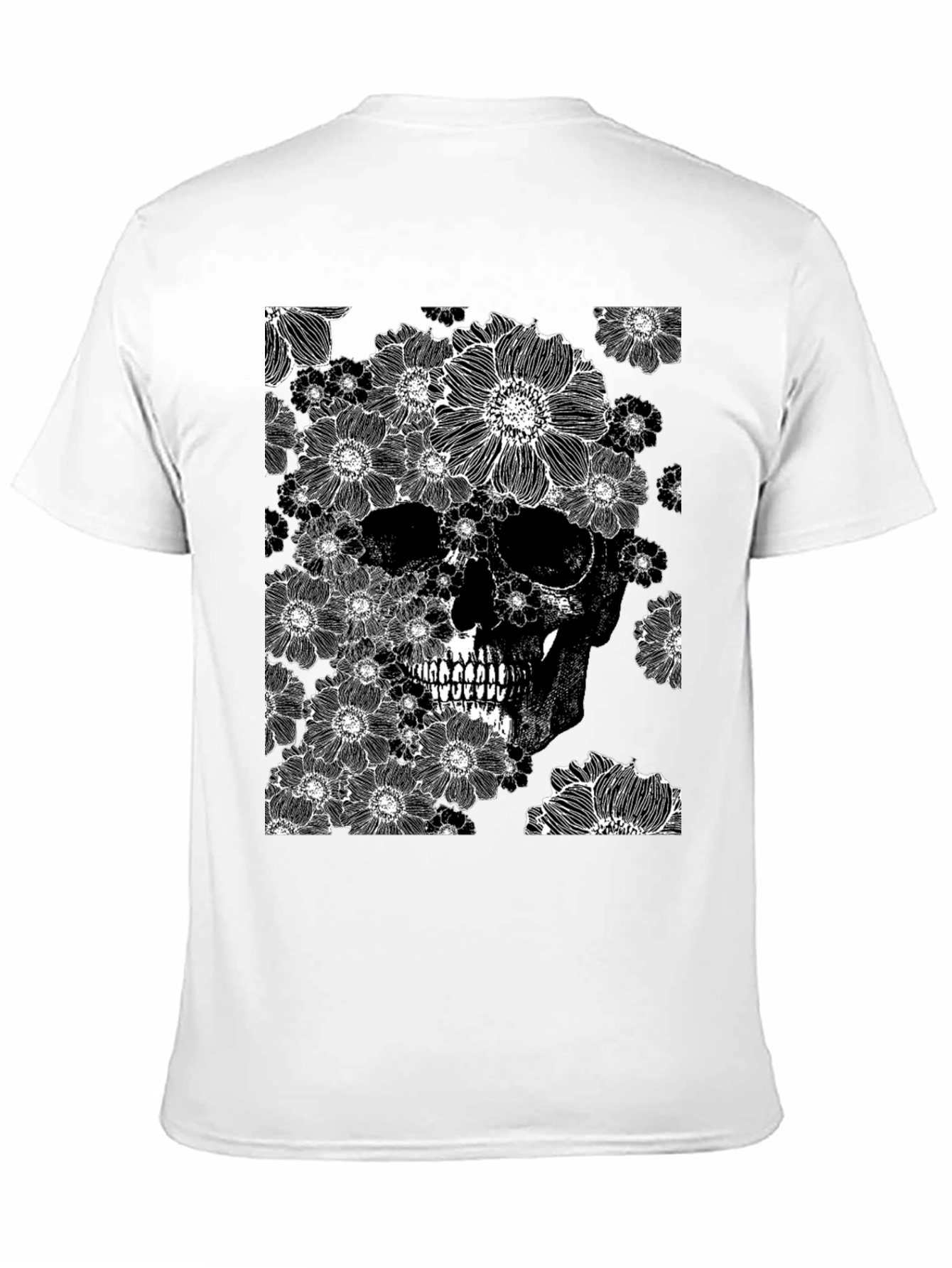 Floral Skull Graphic Tee - Black