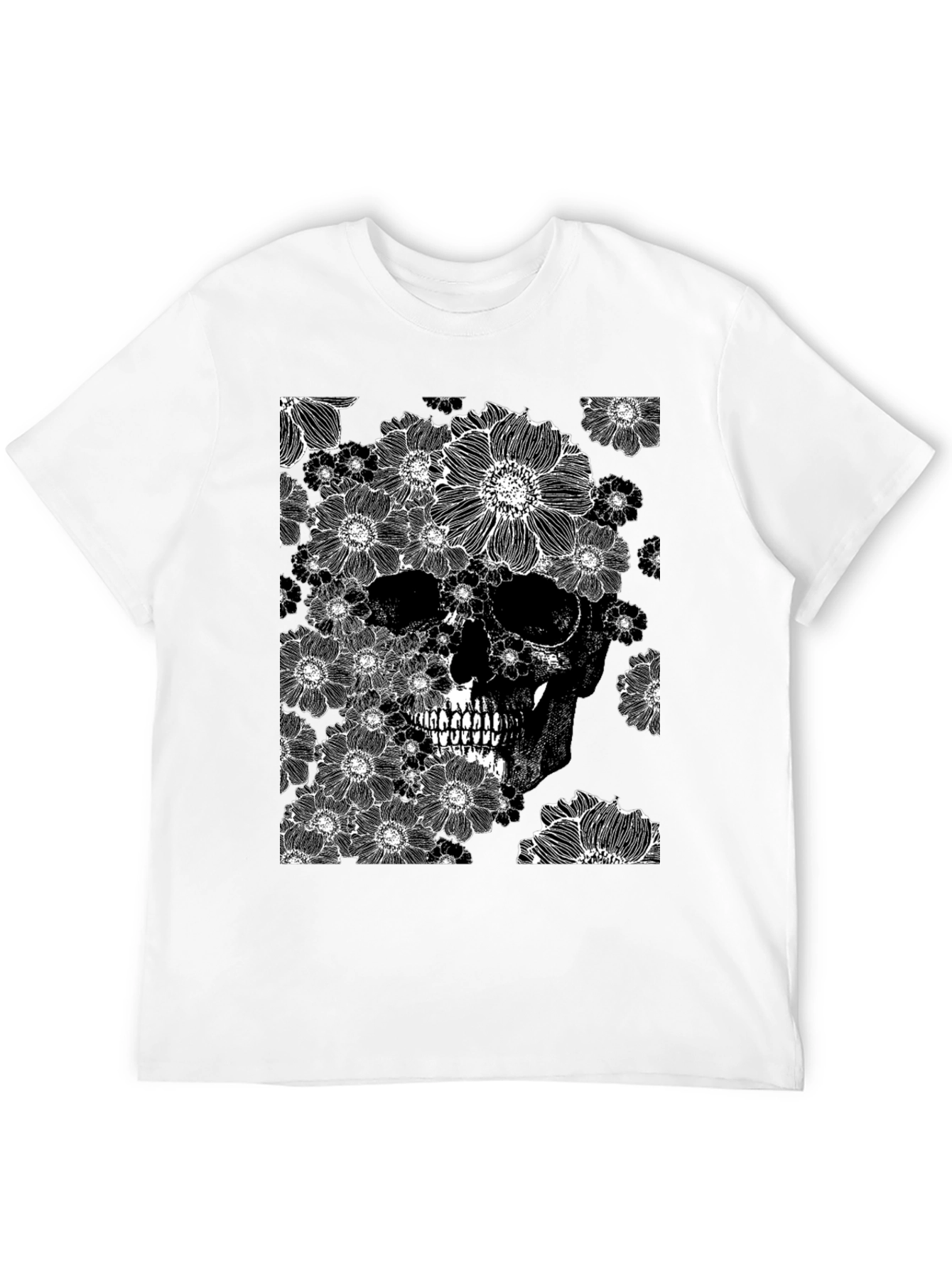 Floral Skull Graphic Tee - Black