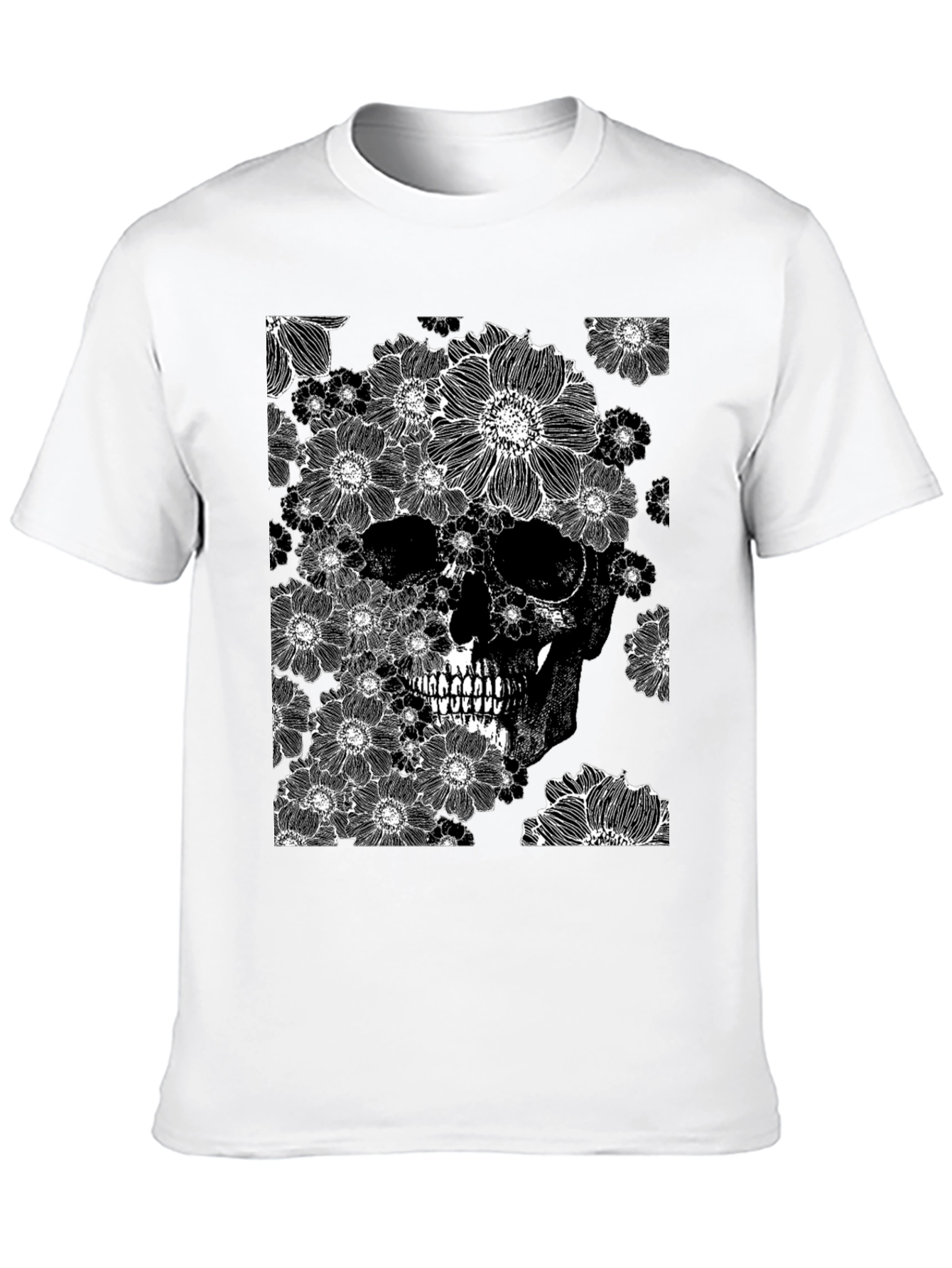 Floral Skull Graphic Tee - Black