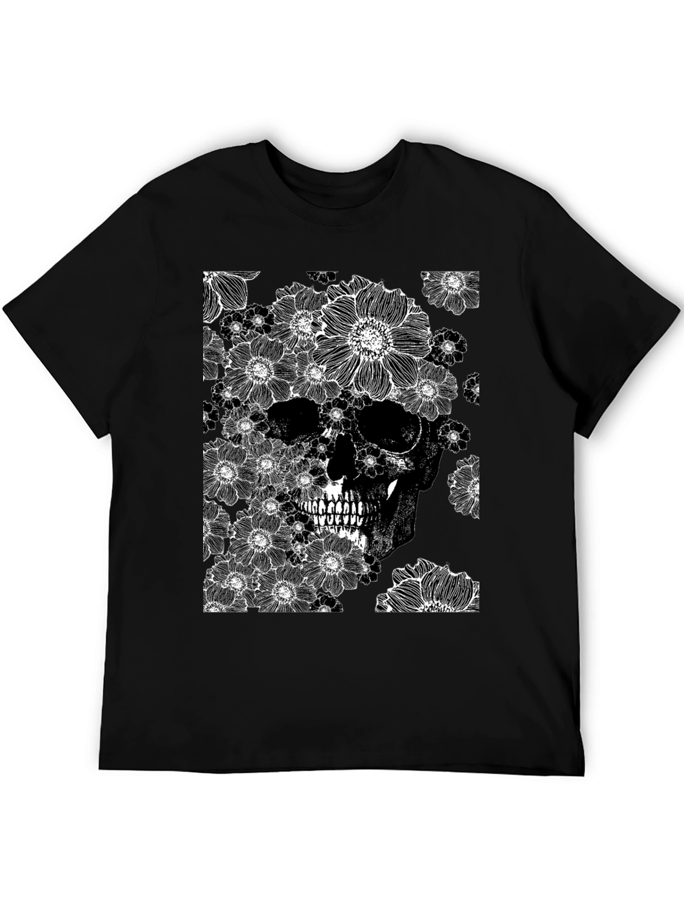 Floral Skull Graphic Tee - Black