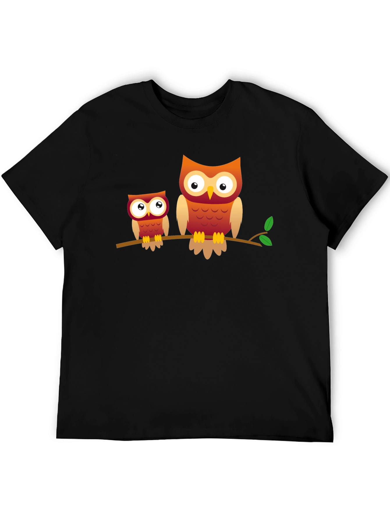 Owl Family Graphic Tee - Black Cotton T-Shirt