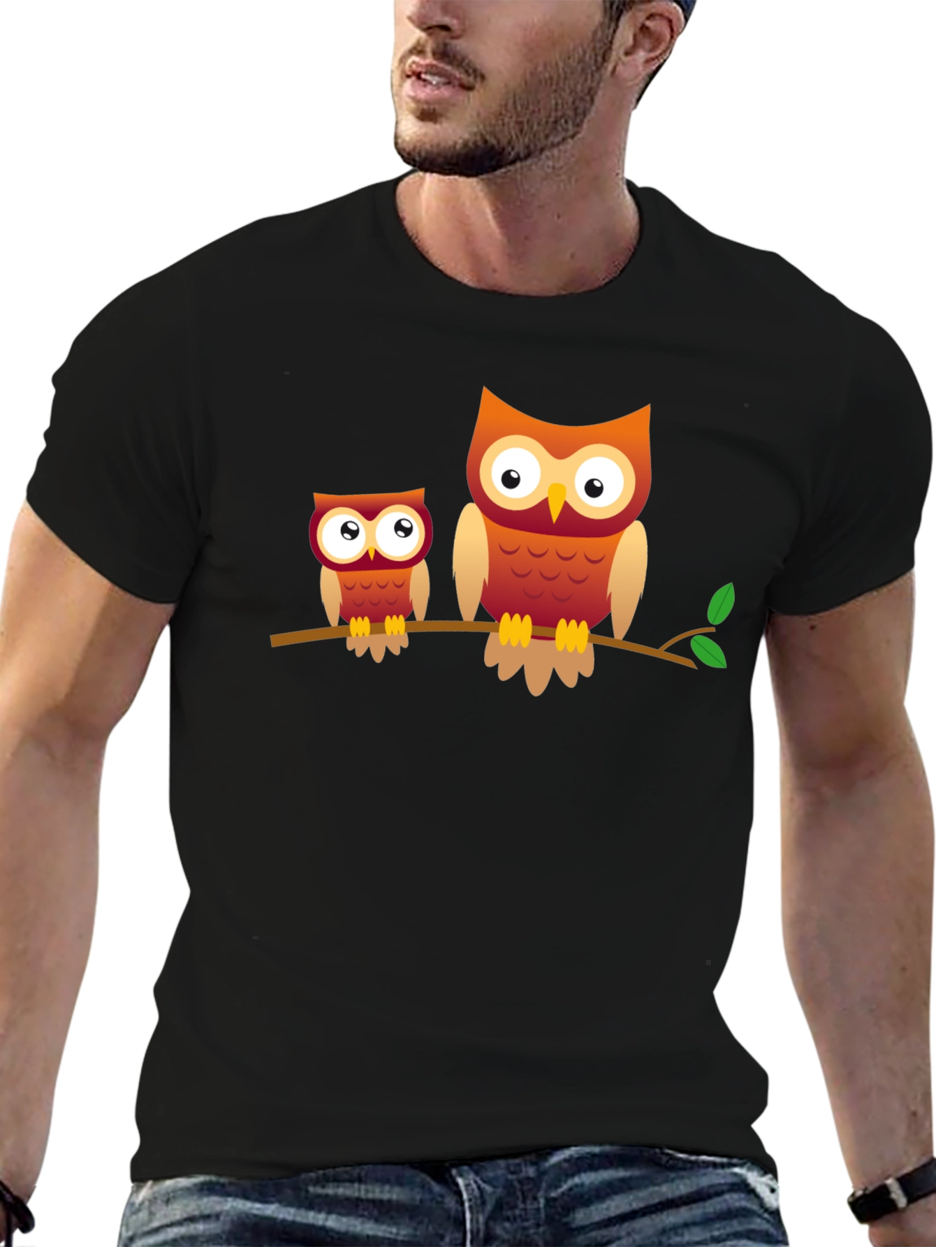 Owl Family Graphic Tee - Black Cotton T-Shirt
