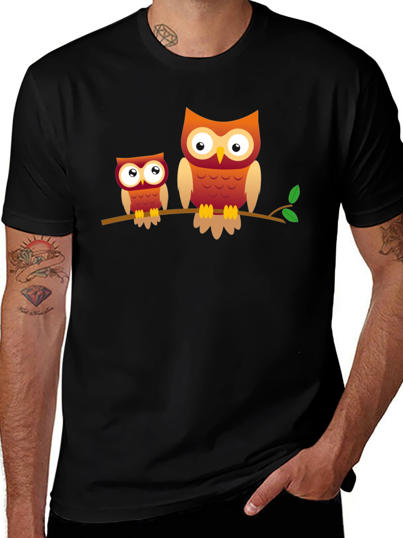 Owl Family Graphic Tee - Black Cotton T-Shirt