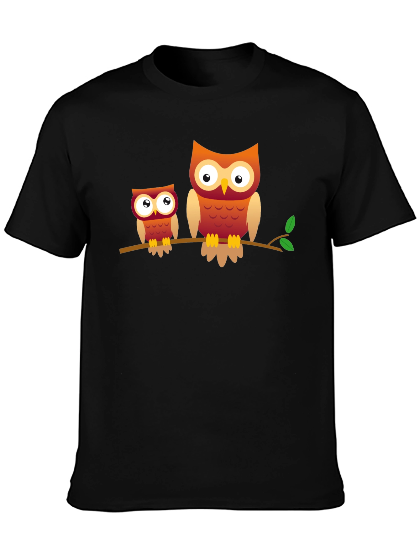 Owl Family Graphic Tee - Black Cotton T-Shirt