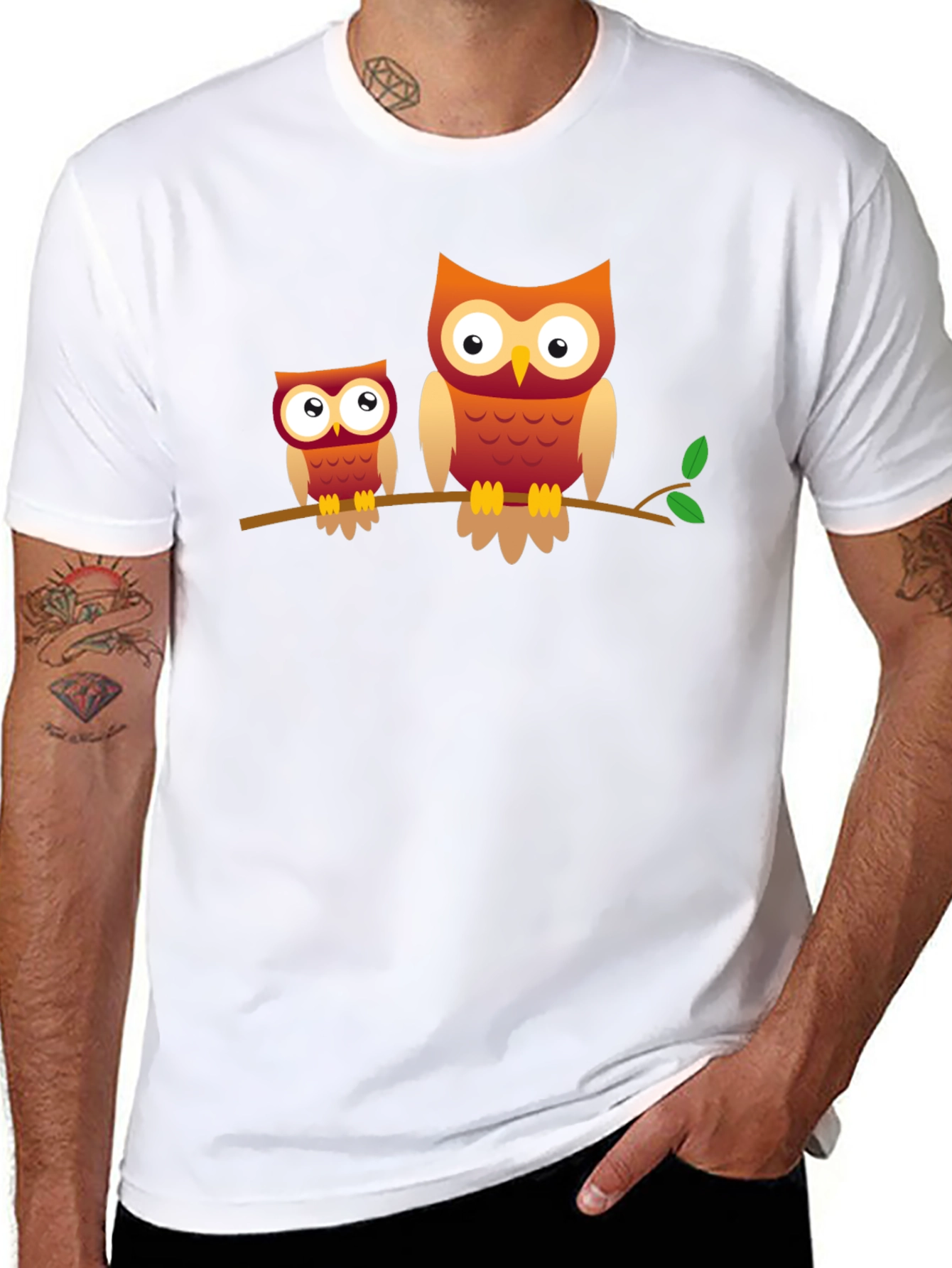 Owl Family Graphic Tee - Black Cotton T-Shirt