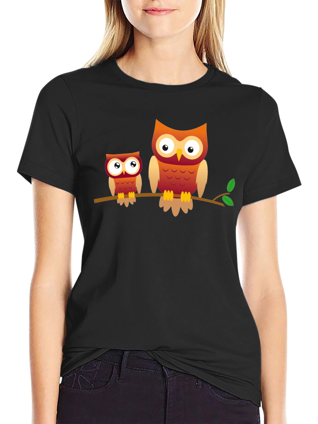 Owl Family Graphic Tee - Black Cotton T-Shirt