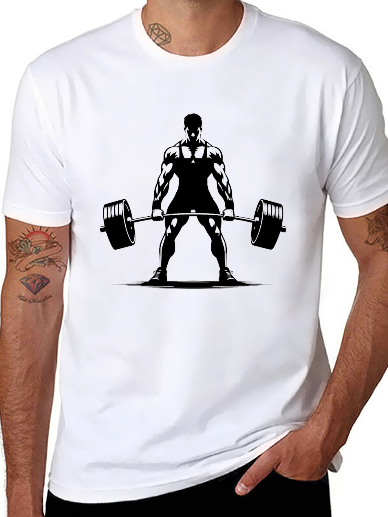 Black Gym T-Shirt with Weightlifter Design