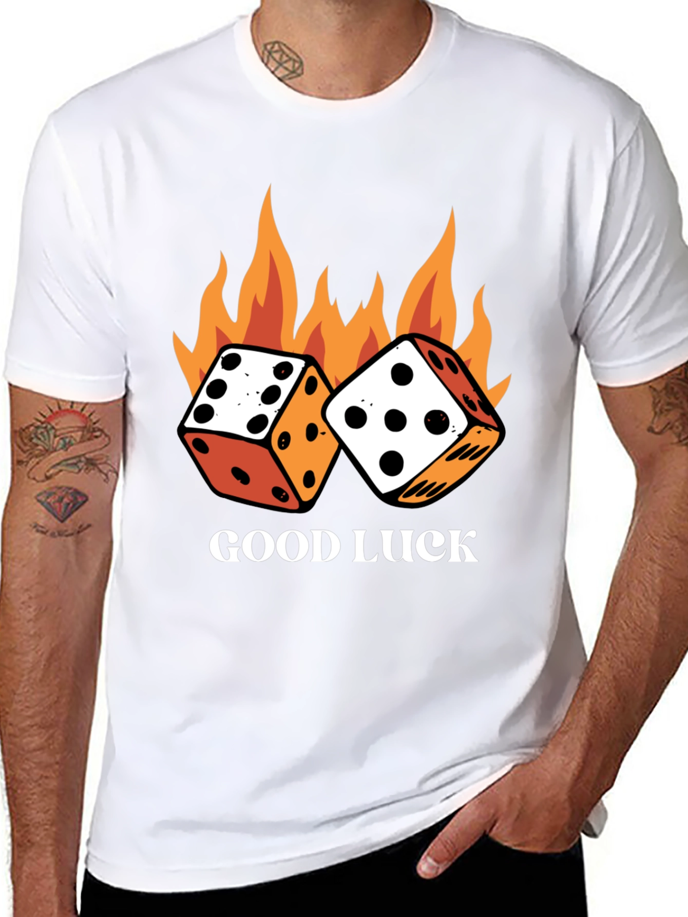 Good Luck Dice Flames Graphic Black T-Shirt