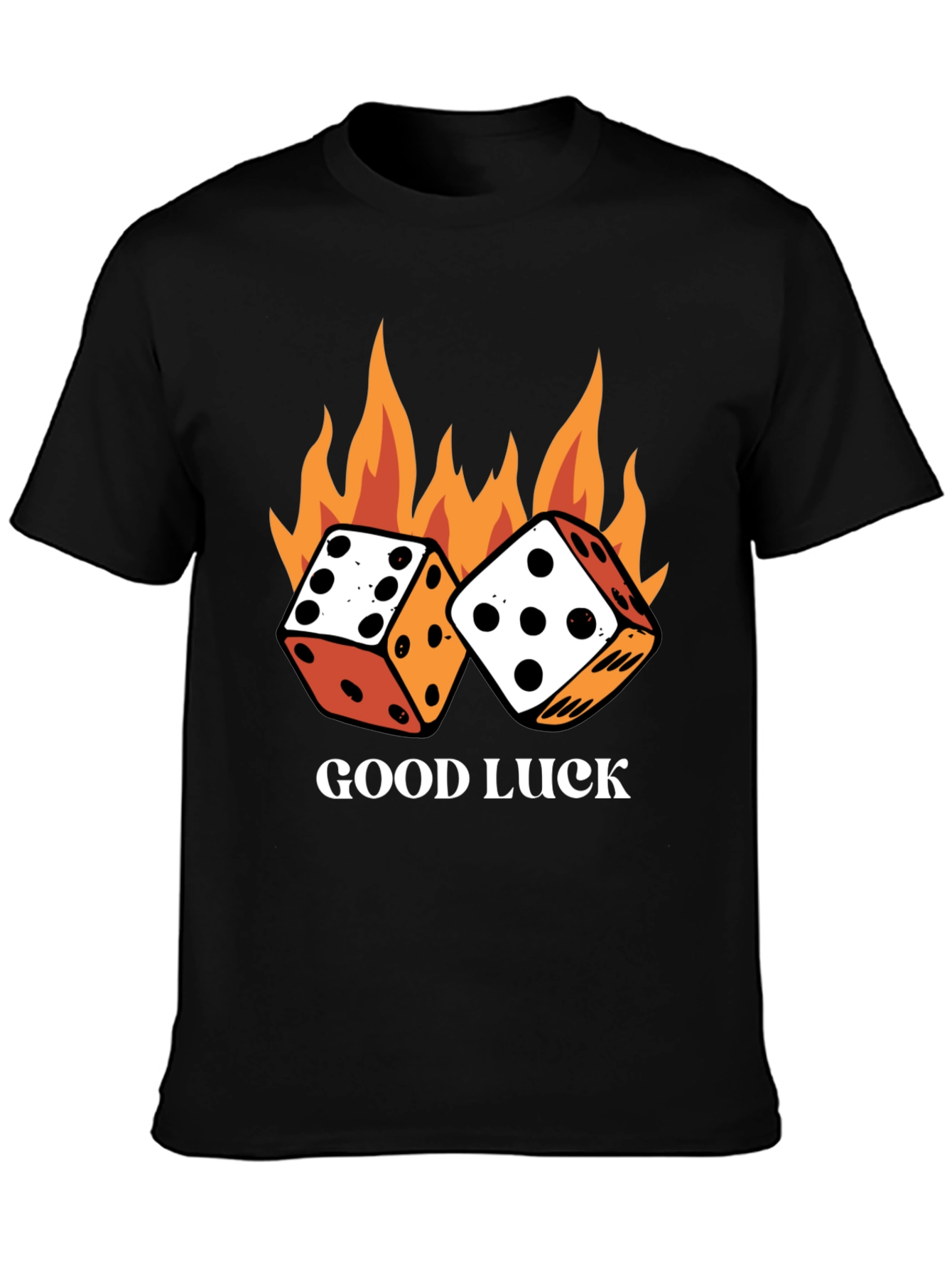 Good Luck Dice Flames Graphic Black T-Shirt