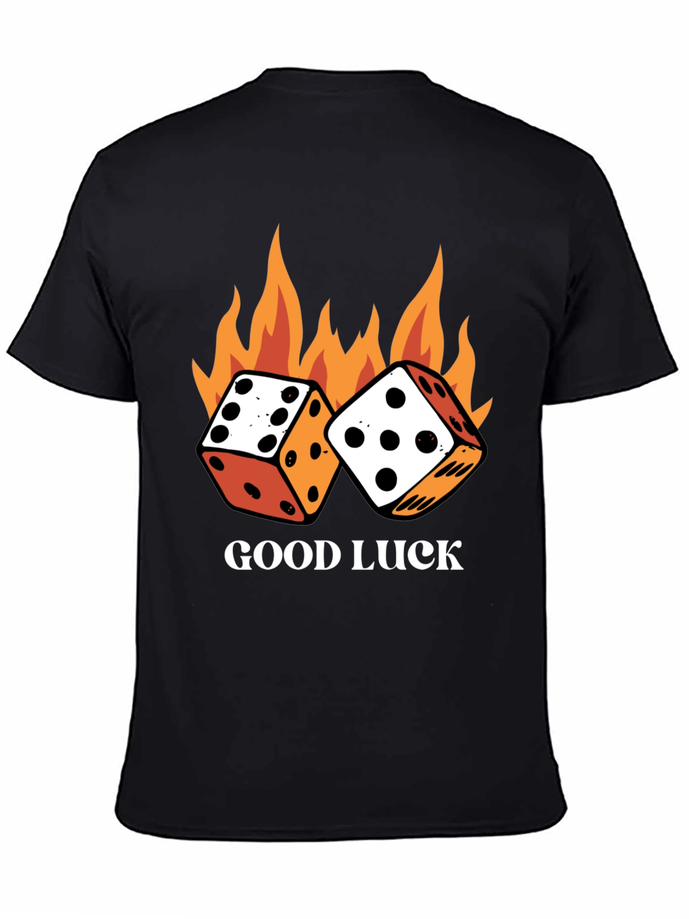 Good Luck Dice Flames Graphic Black T-Shirt