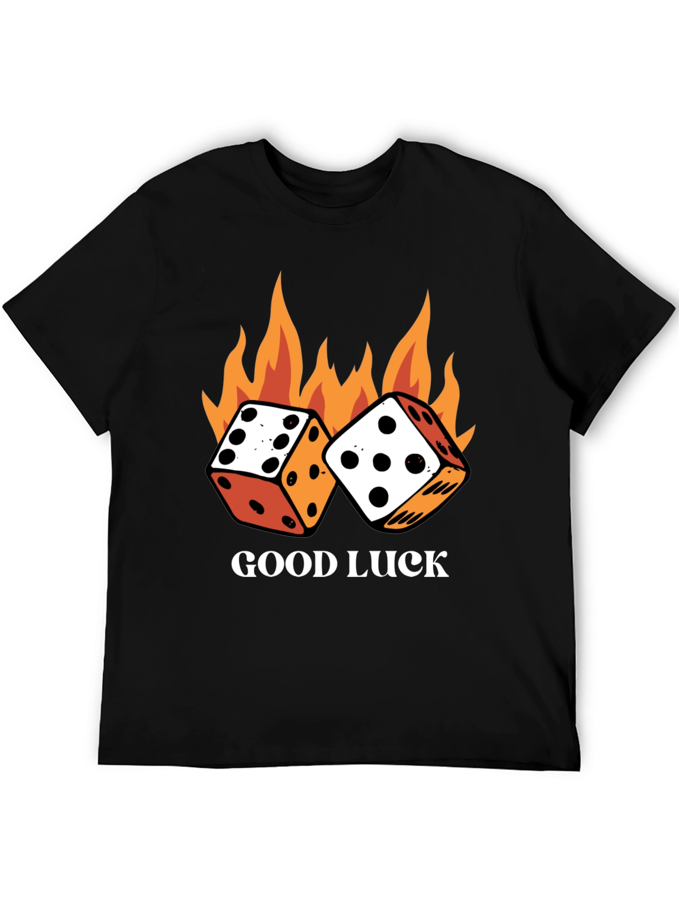 Good Luck Dice Flames Graphic Black T-Shirt