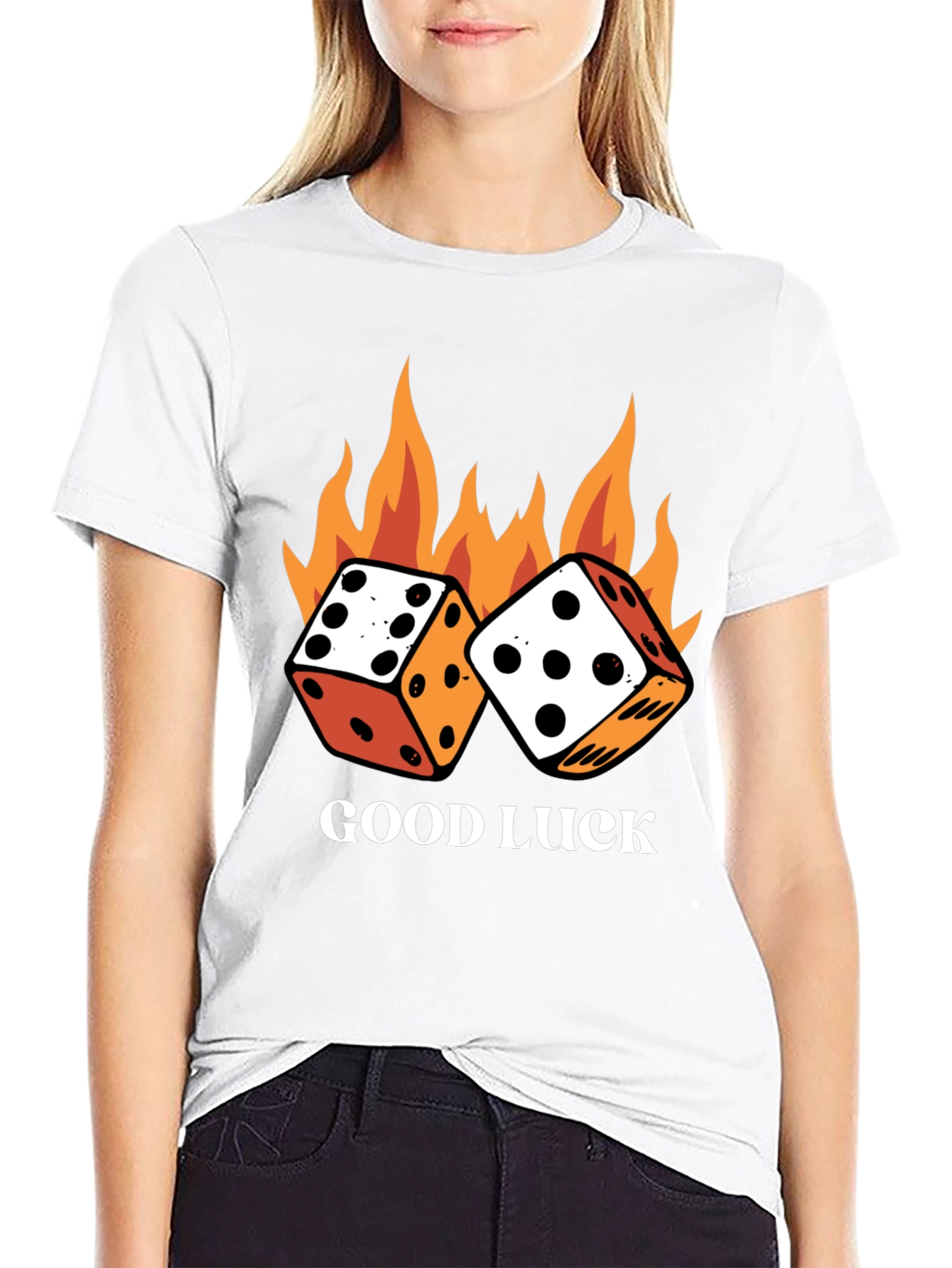 Good Luck Dice Flames Graphic Black T-Shirt
