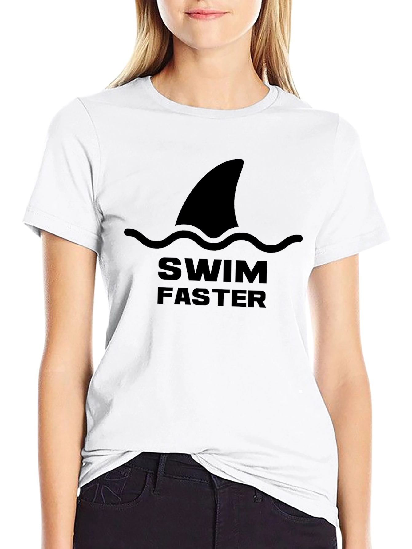 Swim Faster Shark Fin T-Shirt - Bold Black Tee