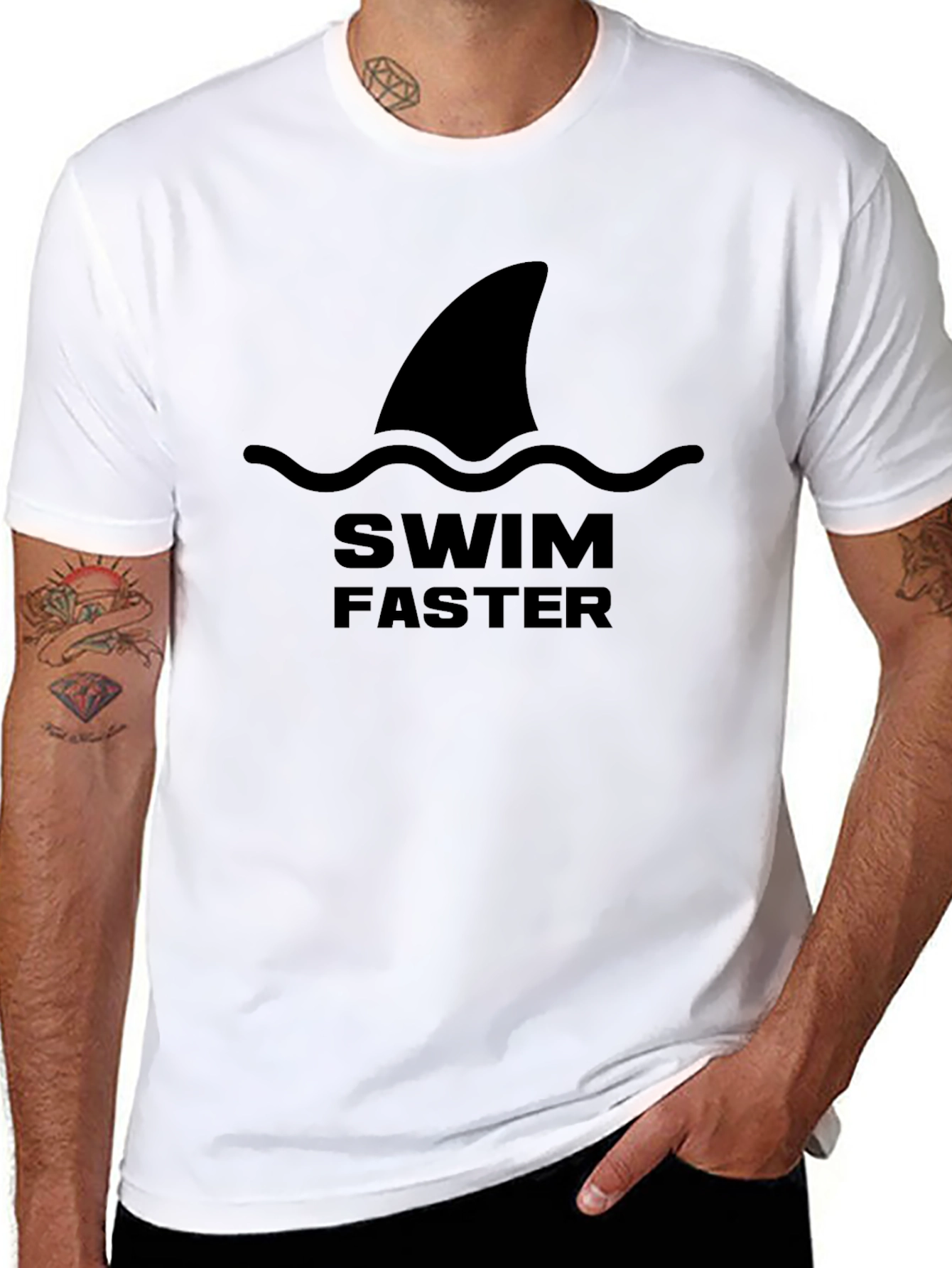 Swim Faster Shark Fin T-Shirt - Bold Black Tee
