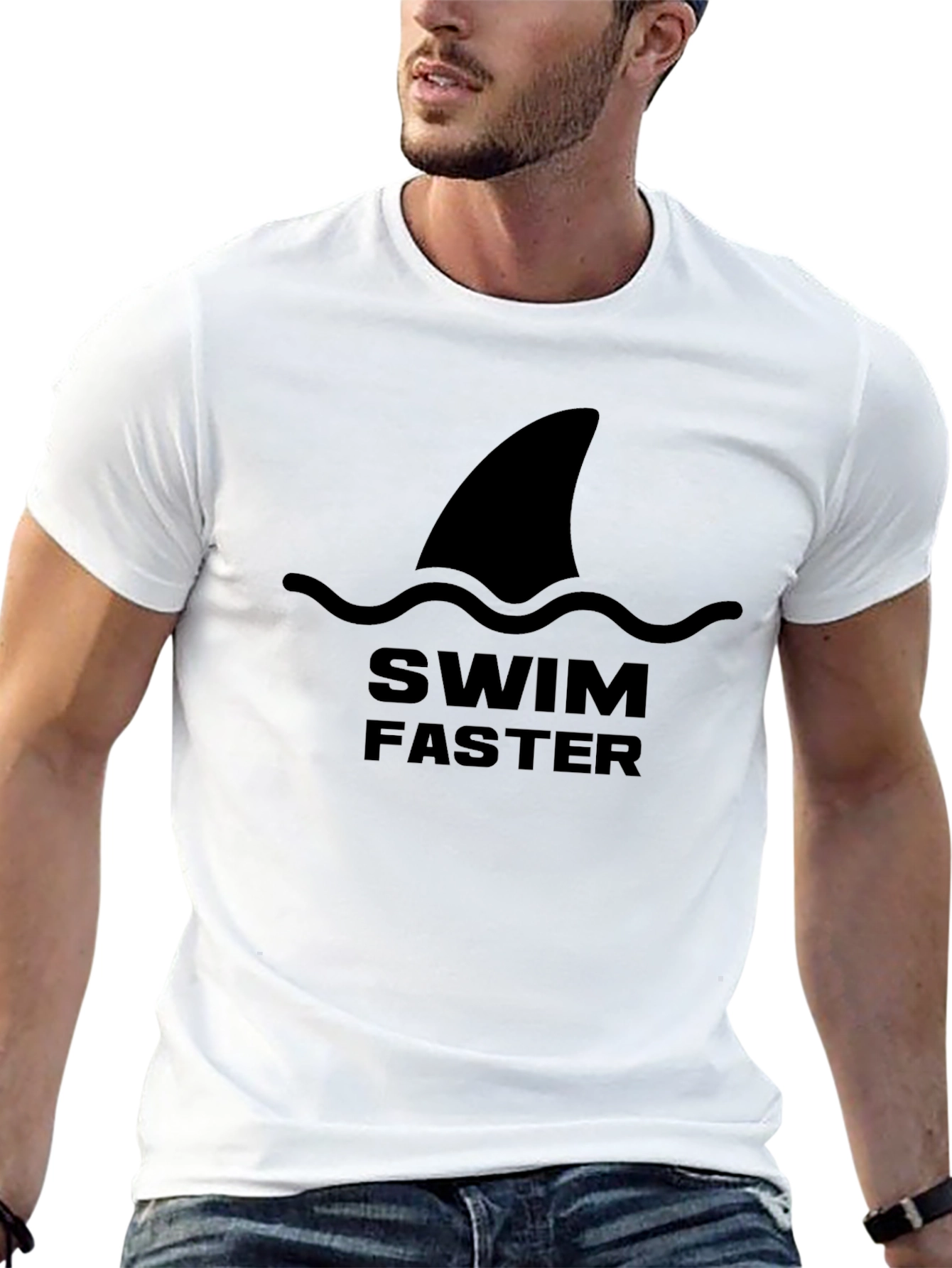 Swim Faster Shark Fin T-Shirt - Bold Black Tee