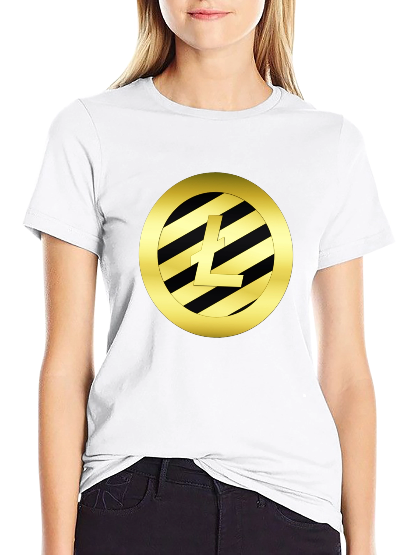 Litecoin Crypto Black T-Shirt - Gold Emblem Design