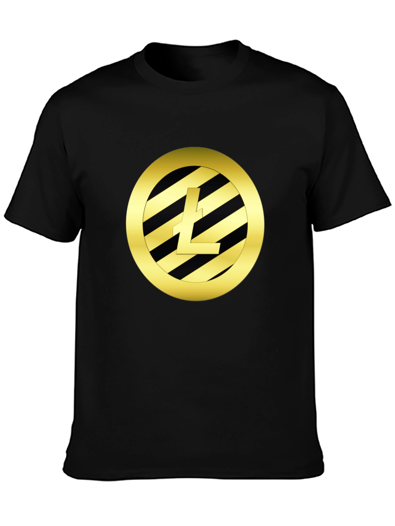Litecoin Crypto Black T-Shirt - Gold Emblem Design