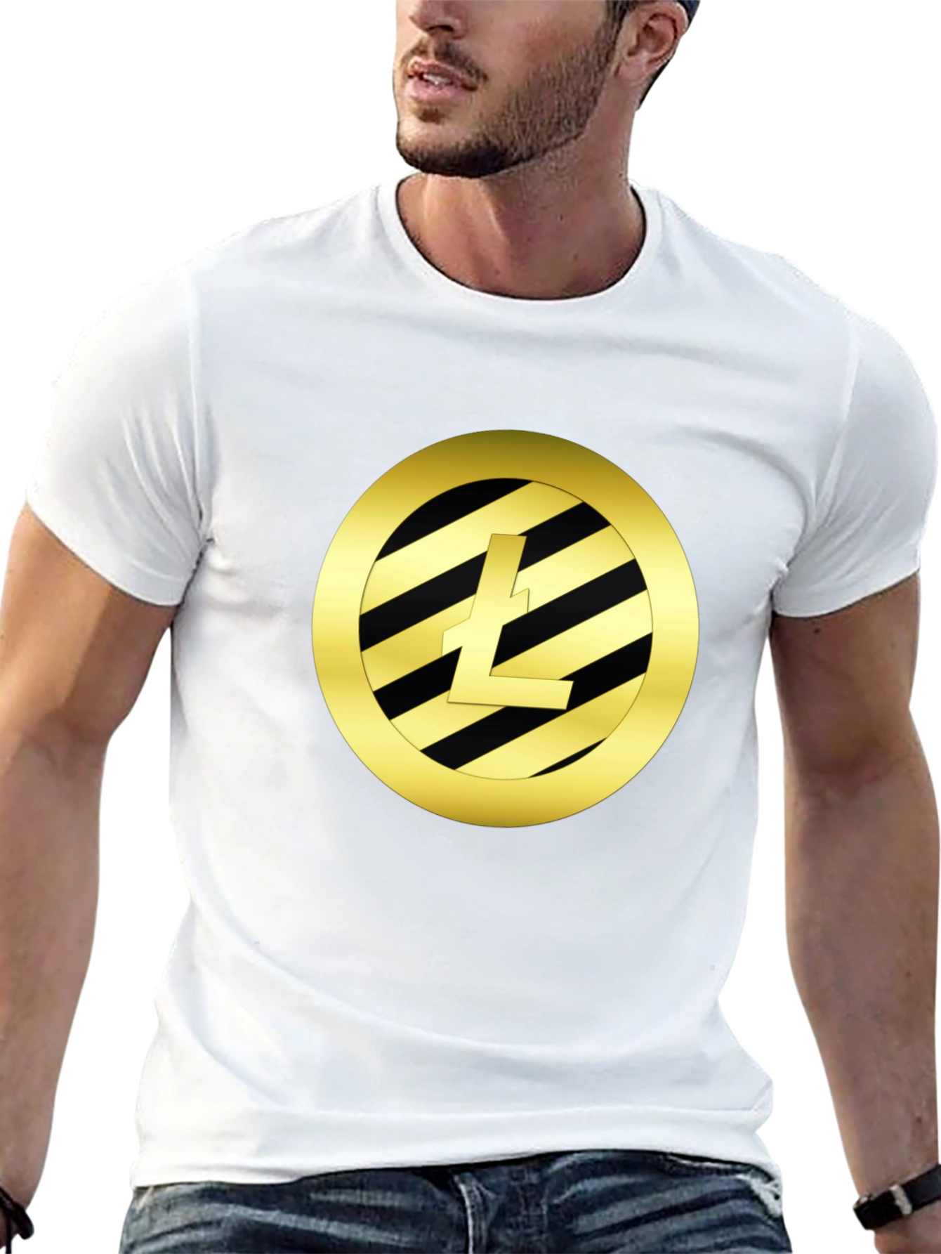 Litecoin Crypto Black T-Shirt - Gold Emblem Design