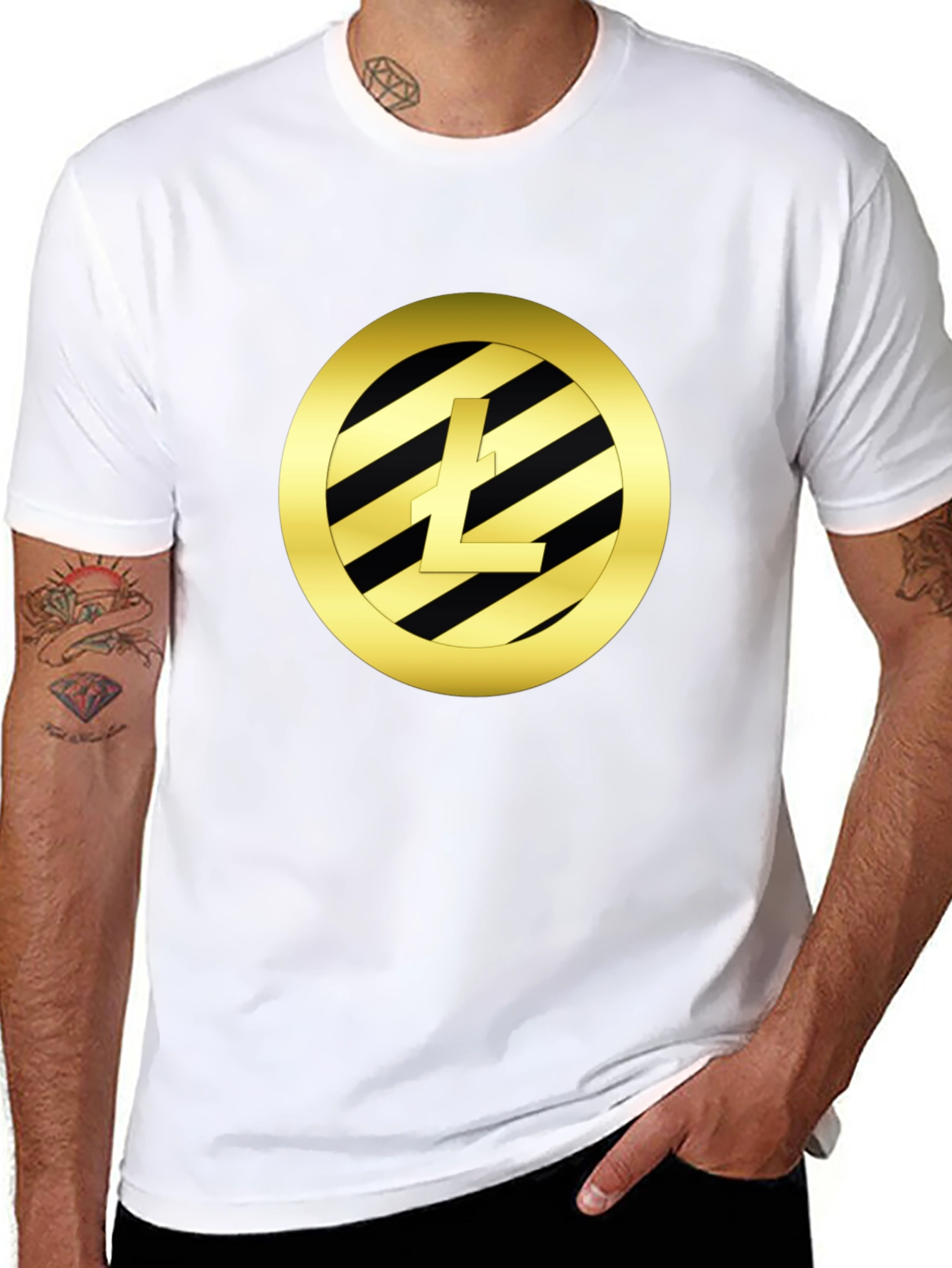 Litecoin Crypto Black T-Shirt - Gold Emblem Design