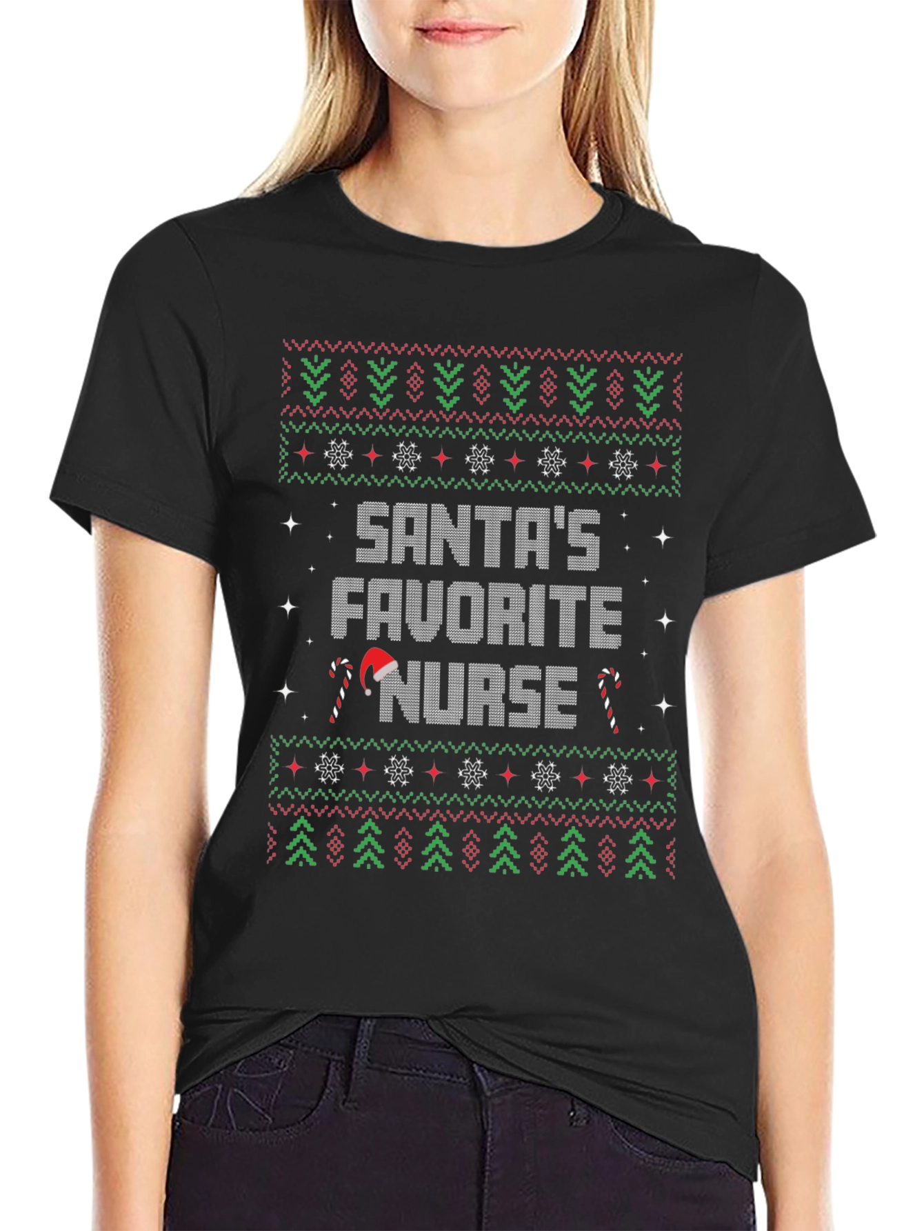 Santas Favorite Nurse Christmas Sweater T-Shirt