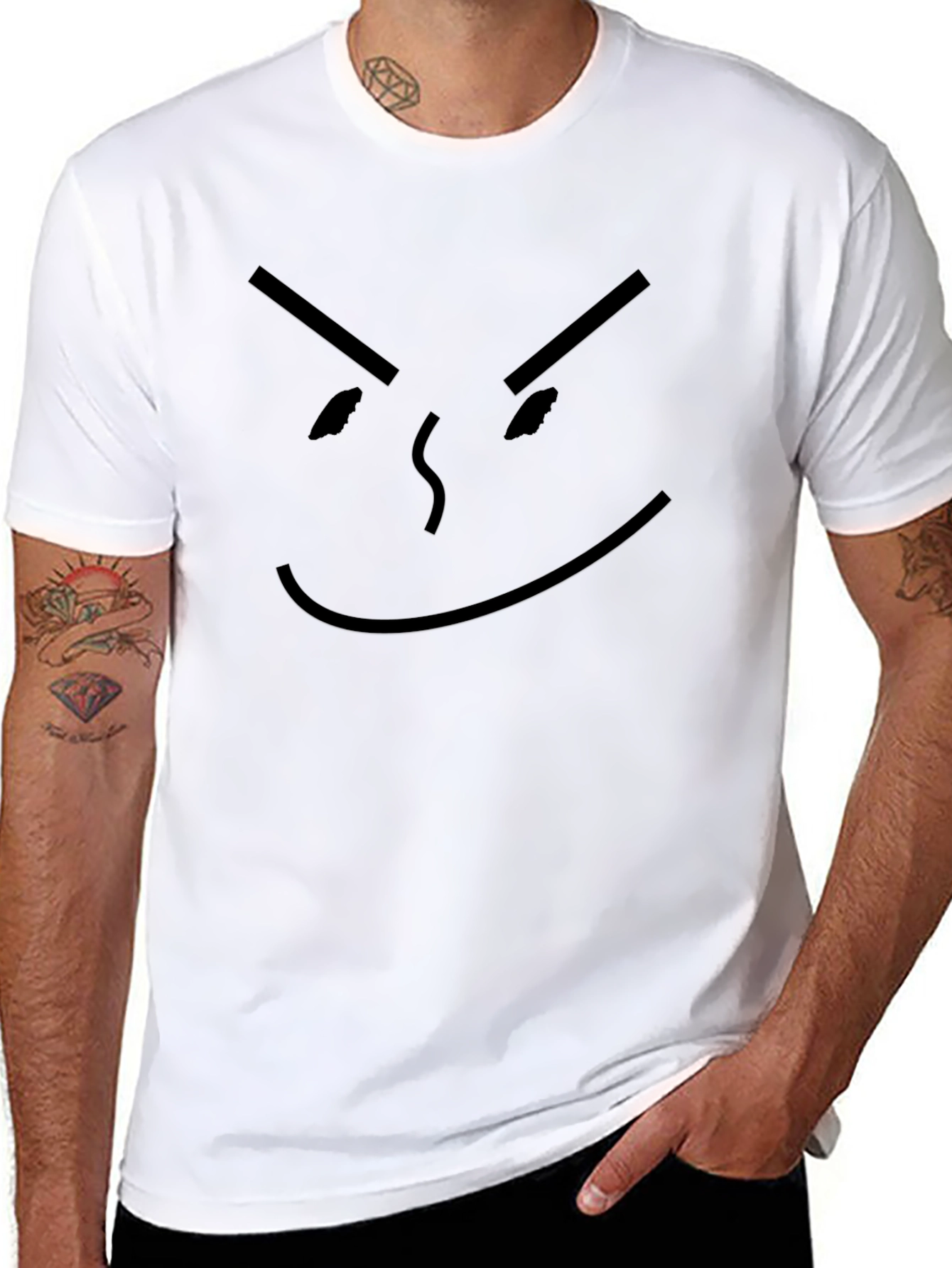 Mens Black Graphic T-Shirt - Cartoon Face