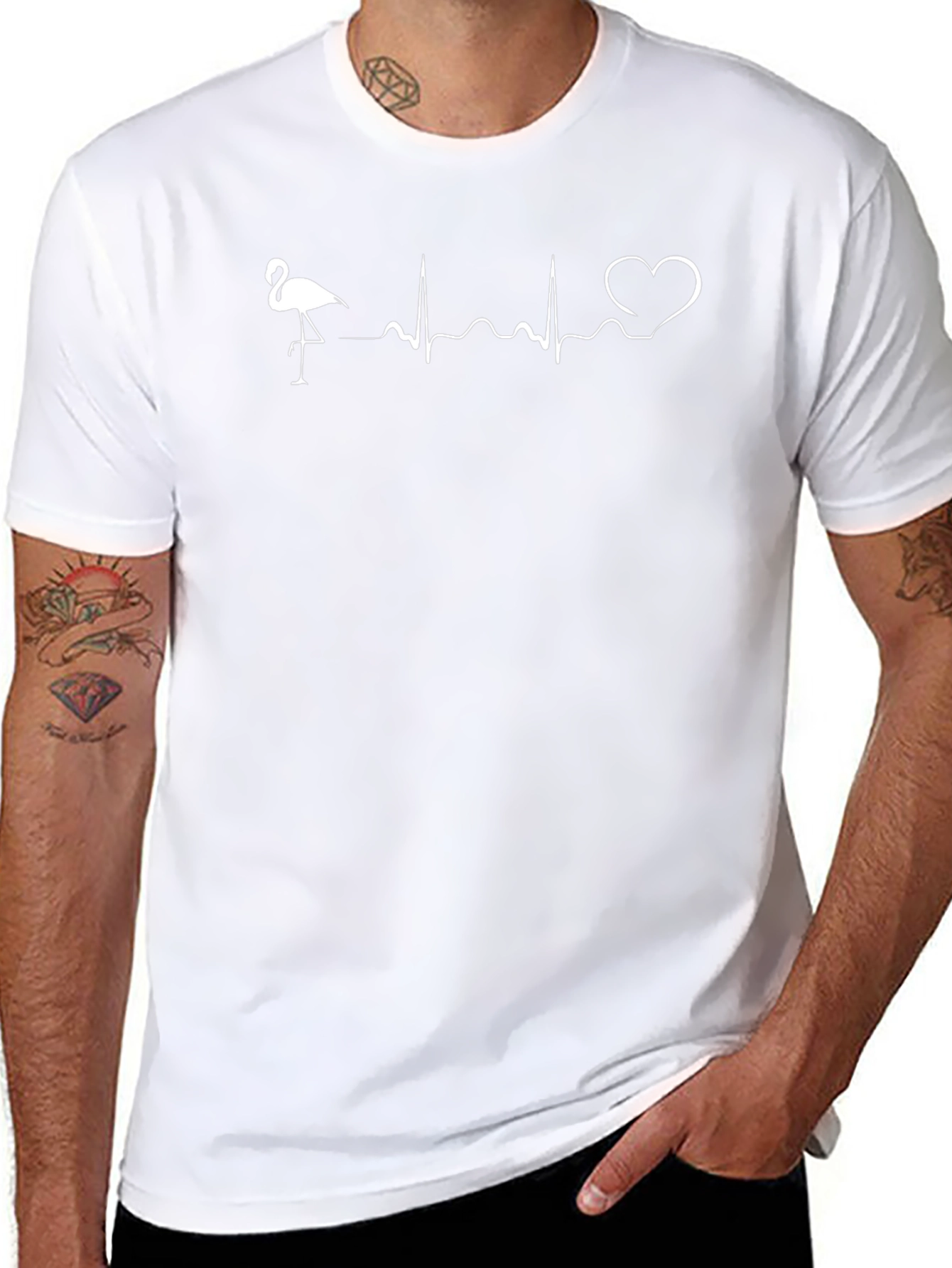 Flamingo Heartbeat Graphic Tee - Black Cotton T-Shirt