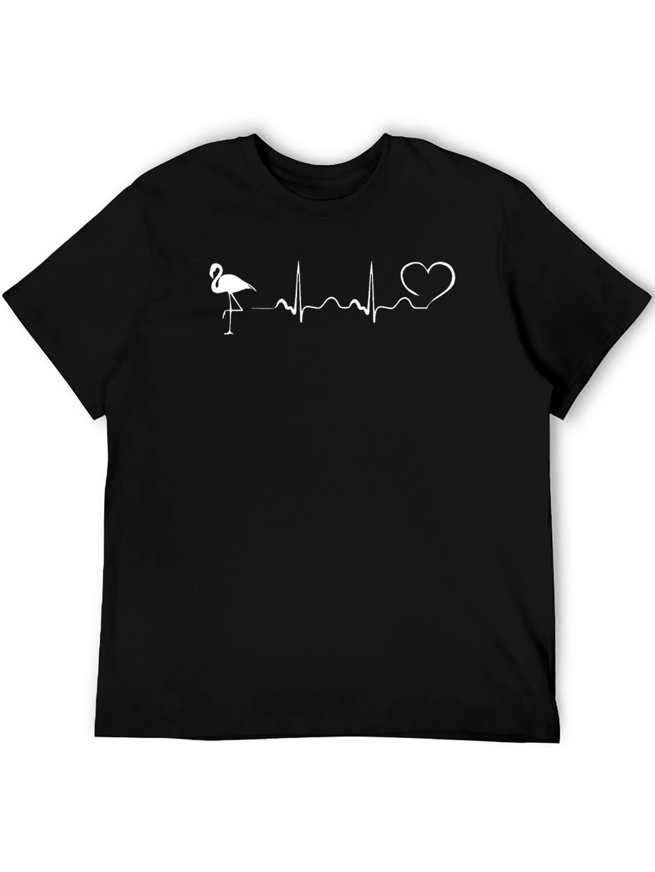 Flamingo Heartbeat Graphic Tee - Black Cotton T-Shirt