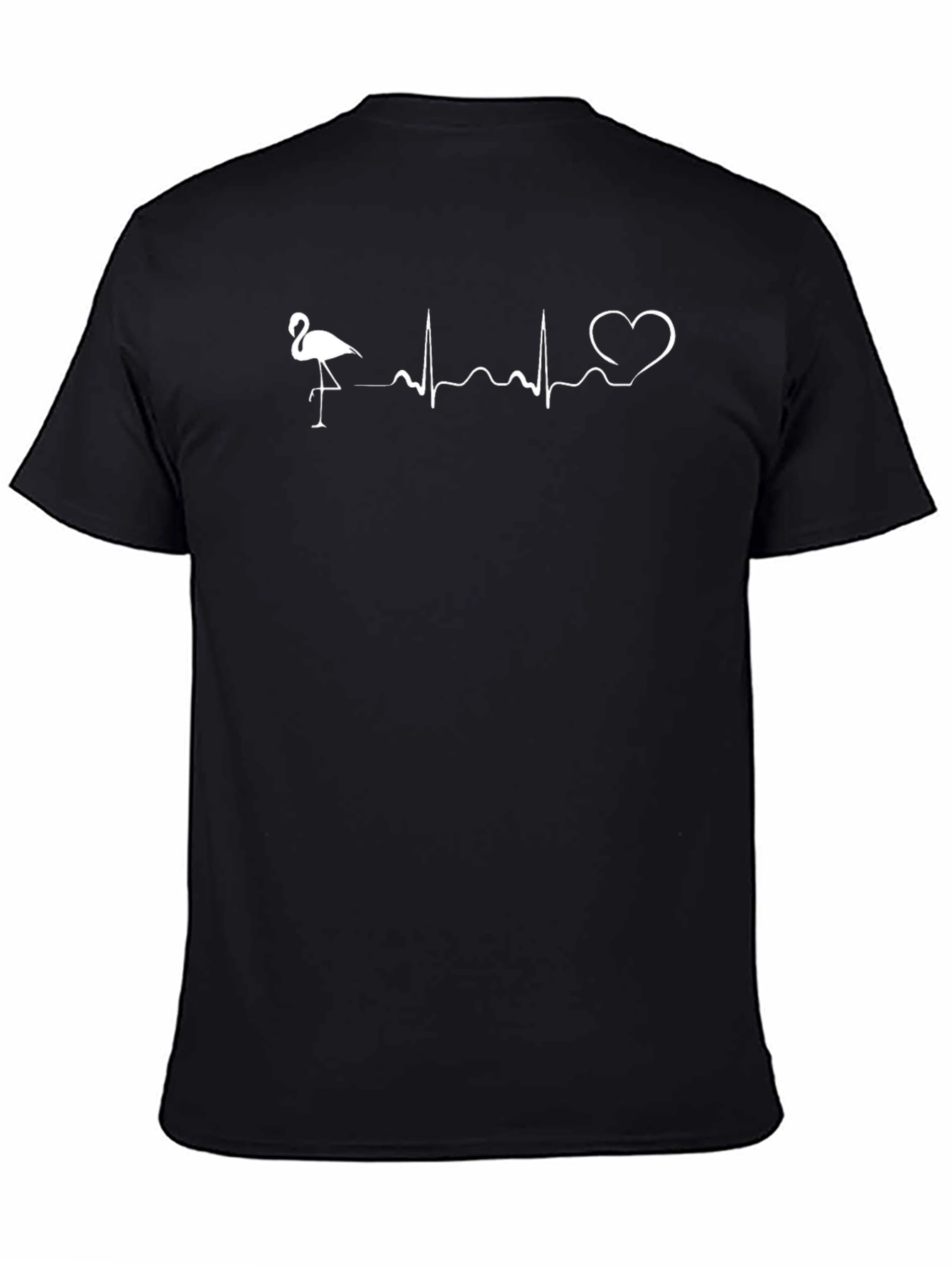 Flamingo Heartbeat Graphic Tee - Black Cotton T-Shirt