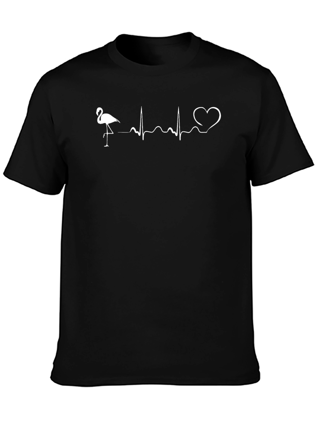 Flamingo Heartbeat Graphic Tee - Black Cotton T-Shirt