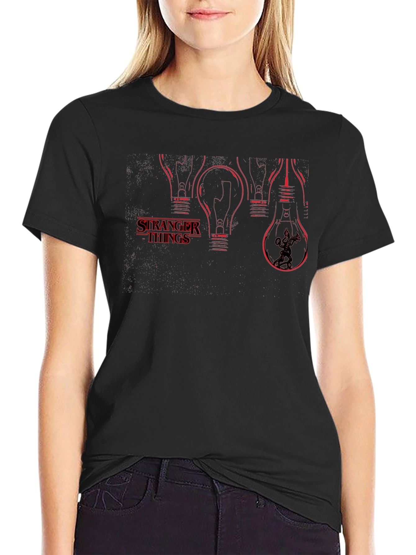 Stranger Things Light Bulb T-Shirt - Black