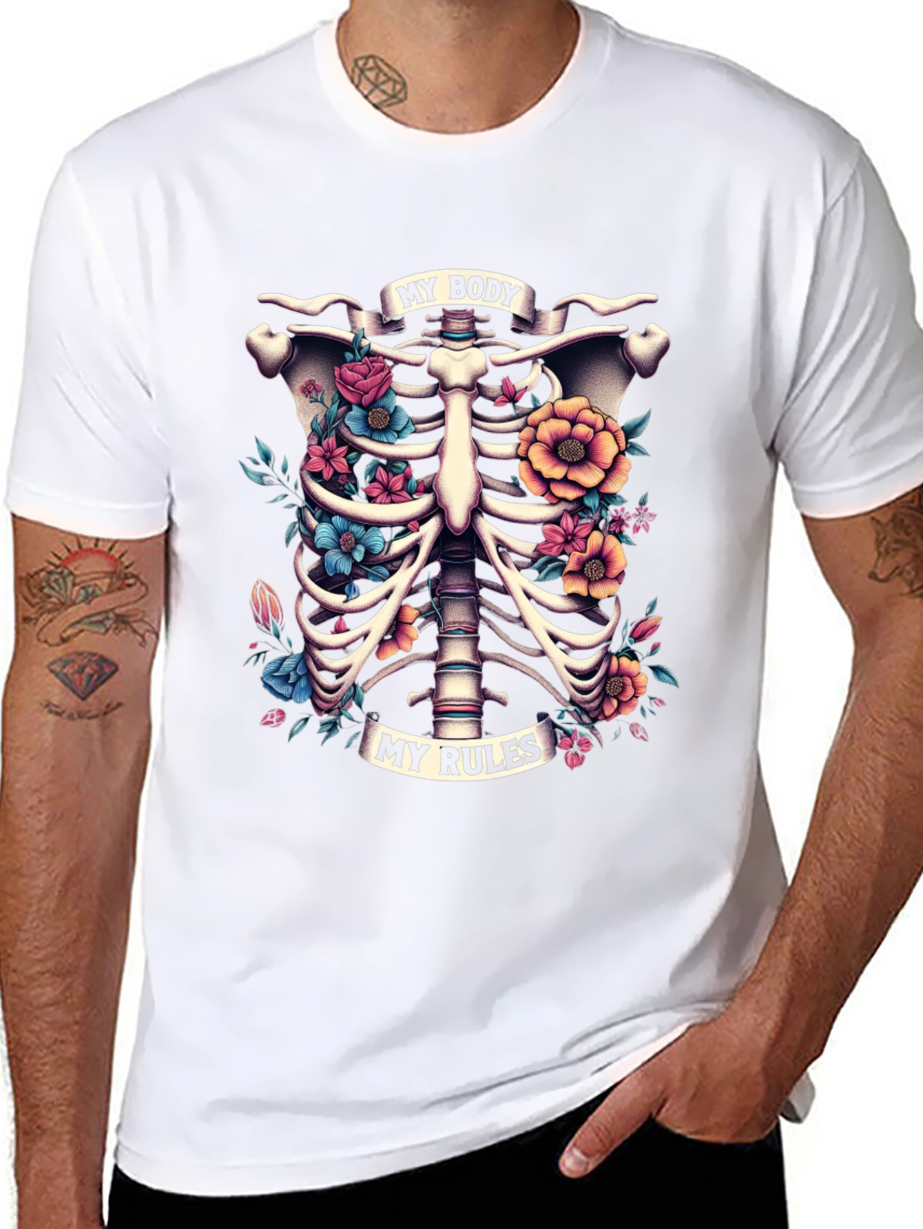 Floral Ribcage T-Shirt: My Body My Rules