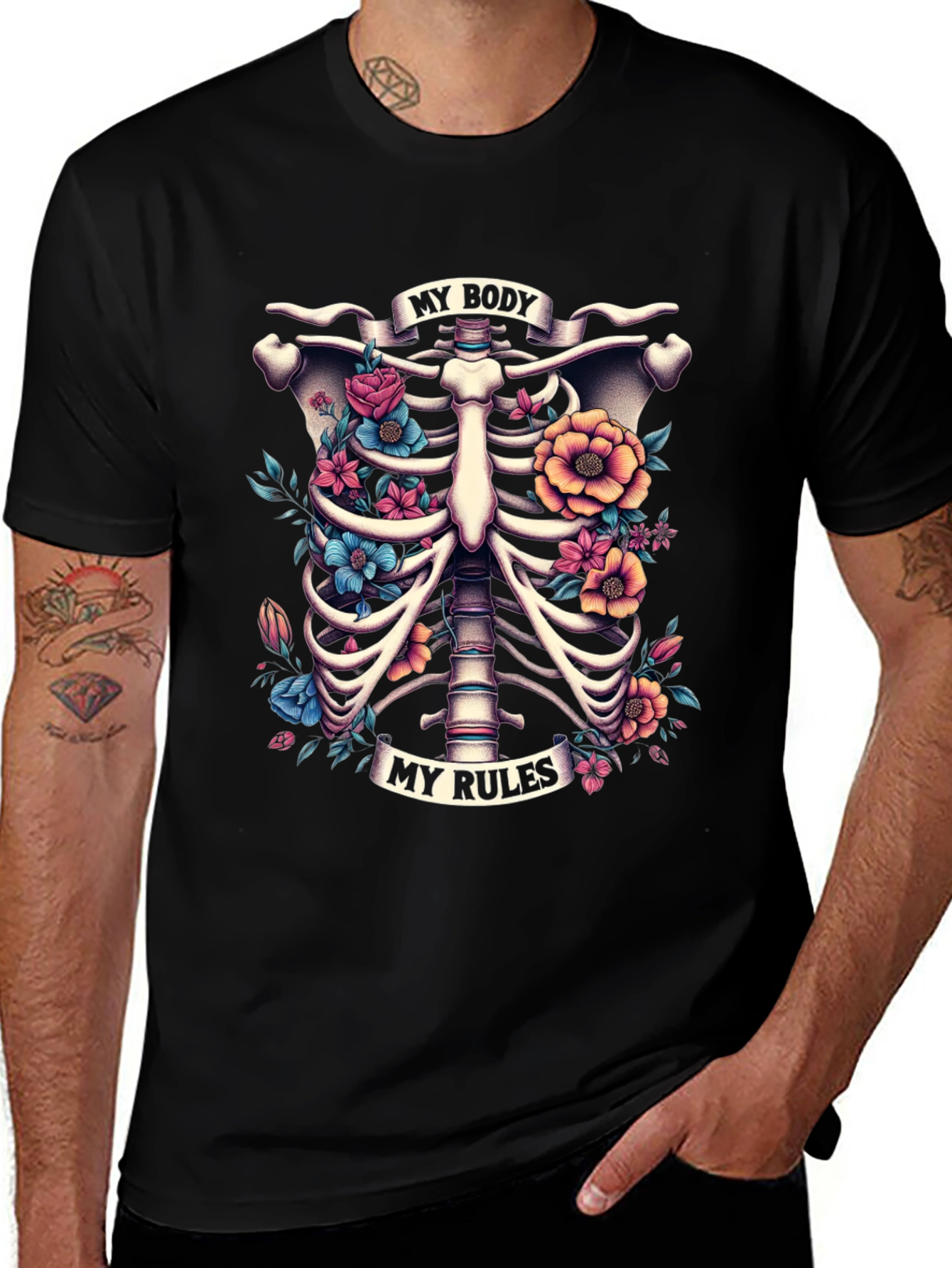 Floral Ribcage T-Shirt: My Body My Rules