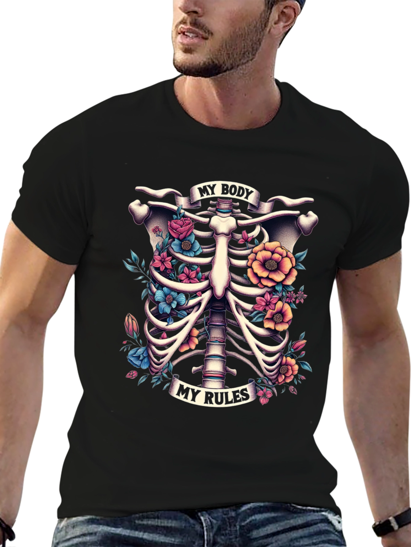 Floral Ribcage T-Shirt: My Body My Rules