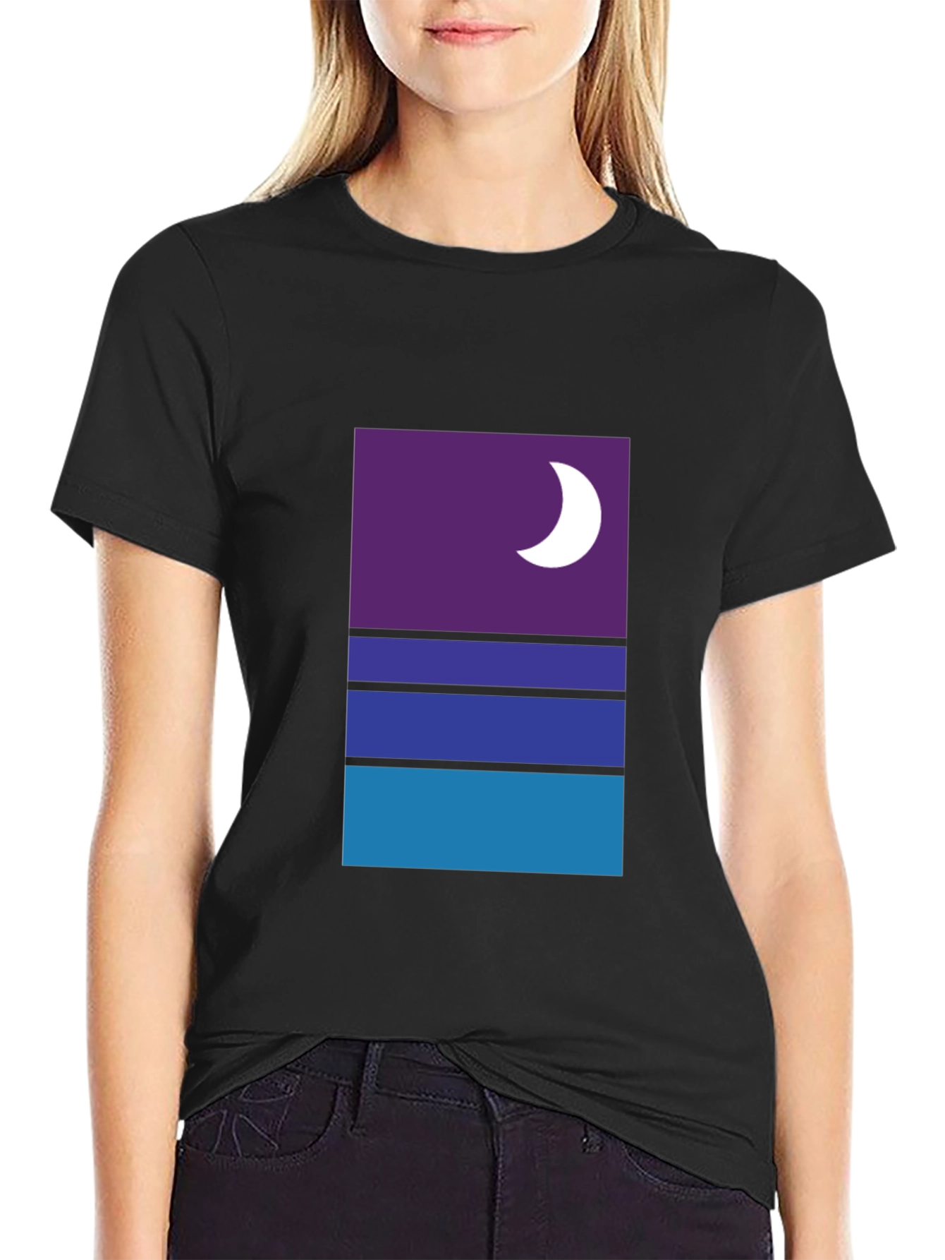 Modern Nightscape Graphic Tee - Black Cotton Blend