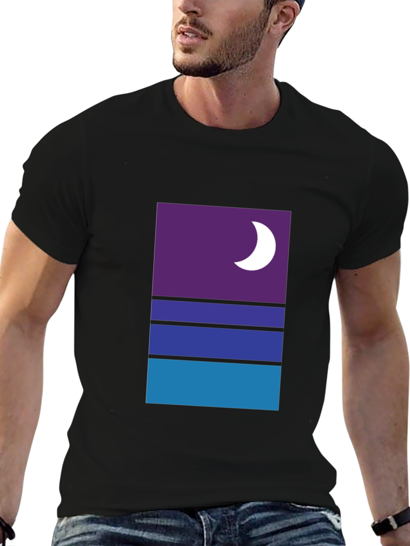 Modern Nightscape Graphic Tee - Black Cotton Blend
