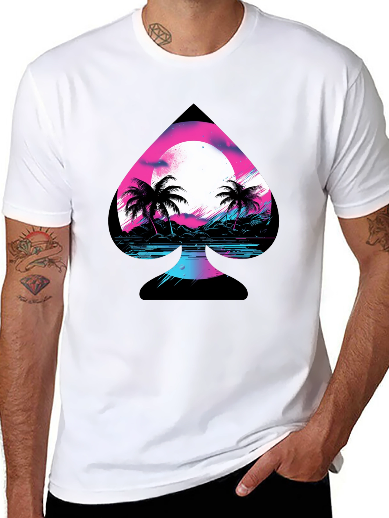 Retro Spade Graphic T-Shirt - Vaporwave Beach Design