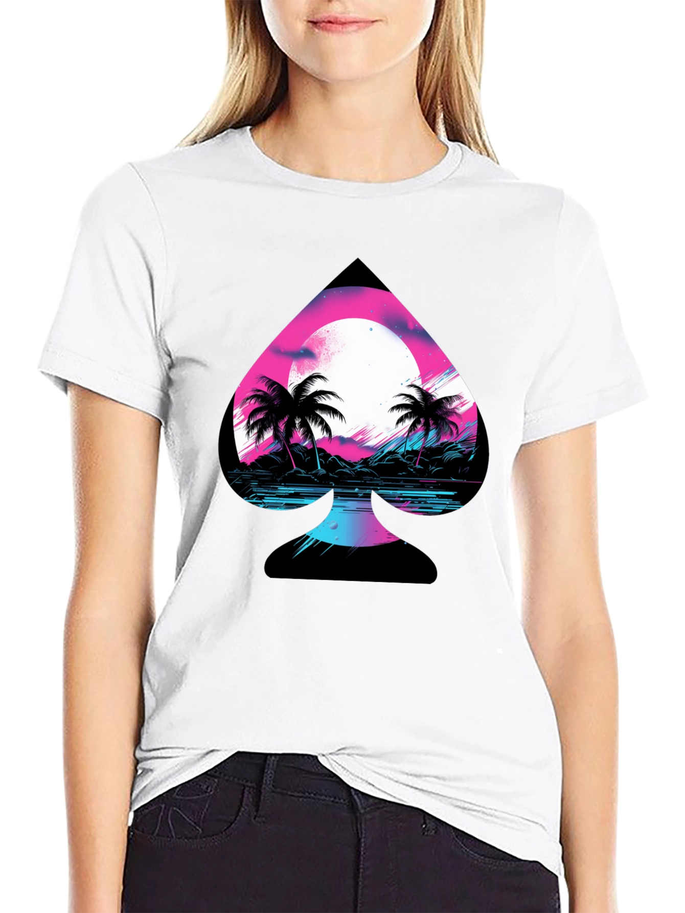 Retro Spade Graphic T-Shirt - Vaporwave Beach Design
