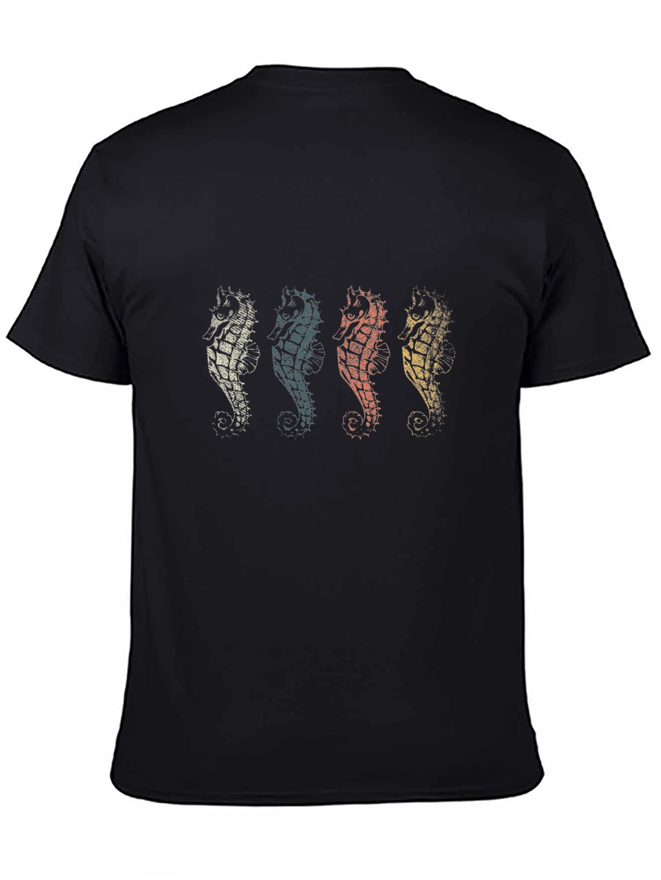 Retro Seahorse Graphic Tee - Black Cotton T-Shirt