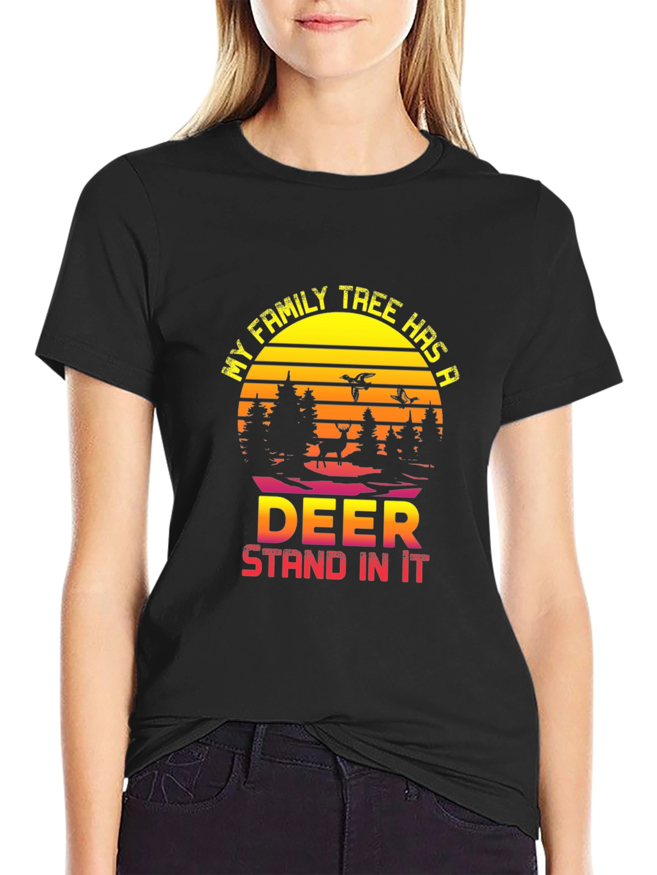 Deer Family Tree Graphic T-Shirt