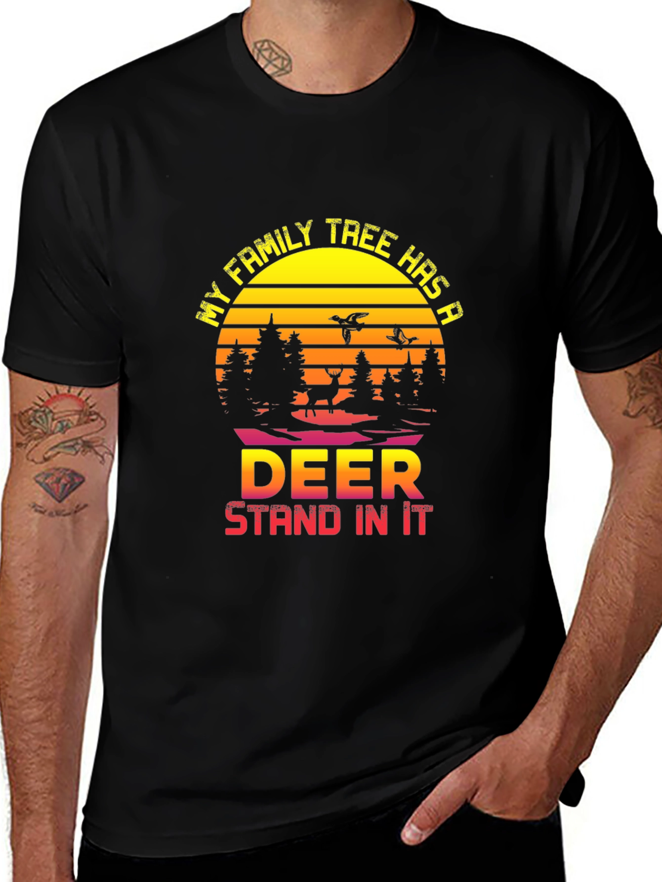 Deer Family Tree Graphic T-Shirt