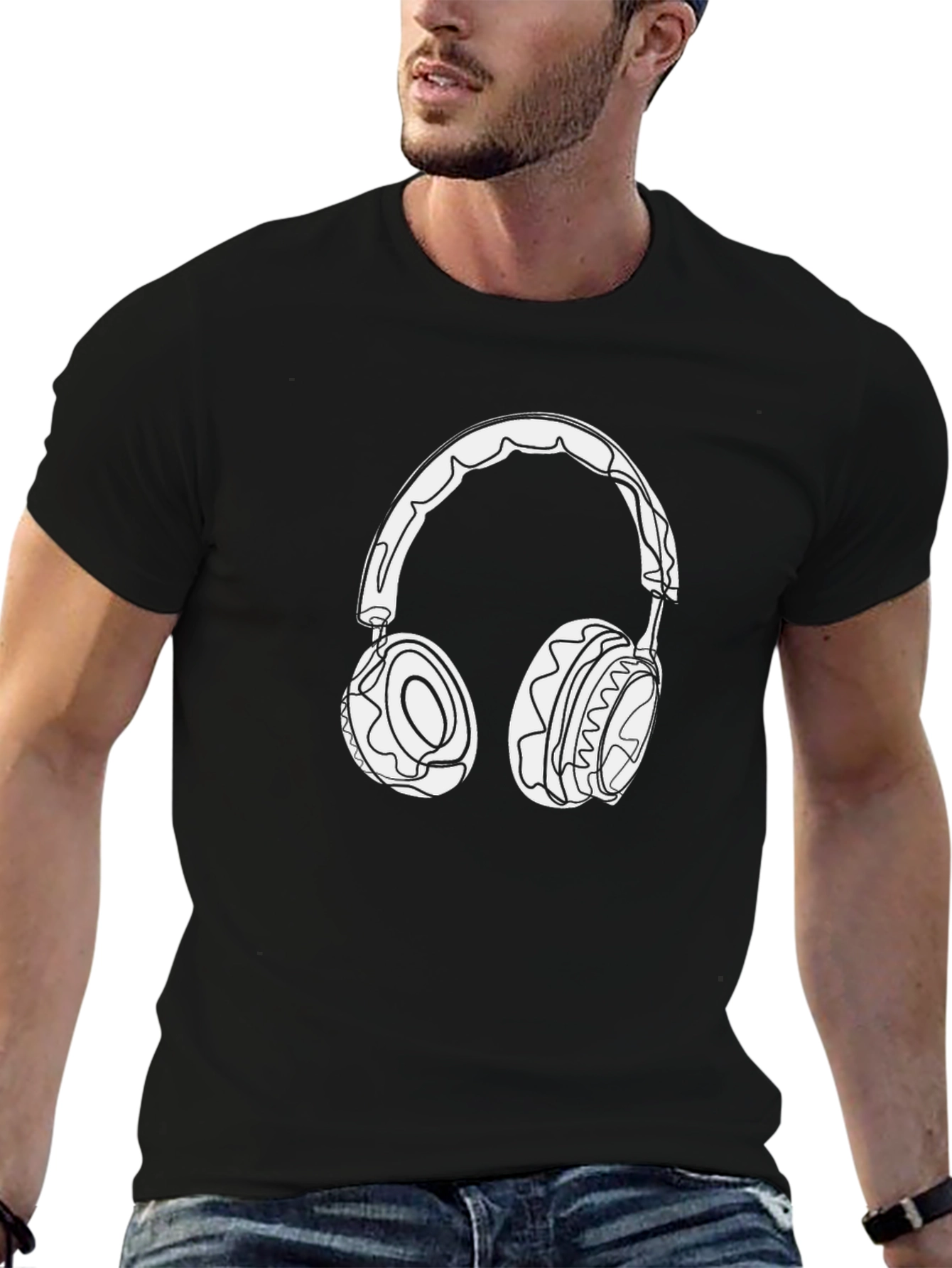 Headphones Graphic Black T-Shirt