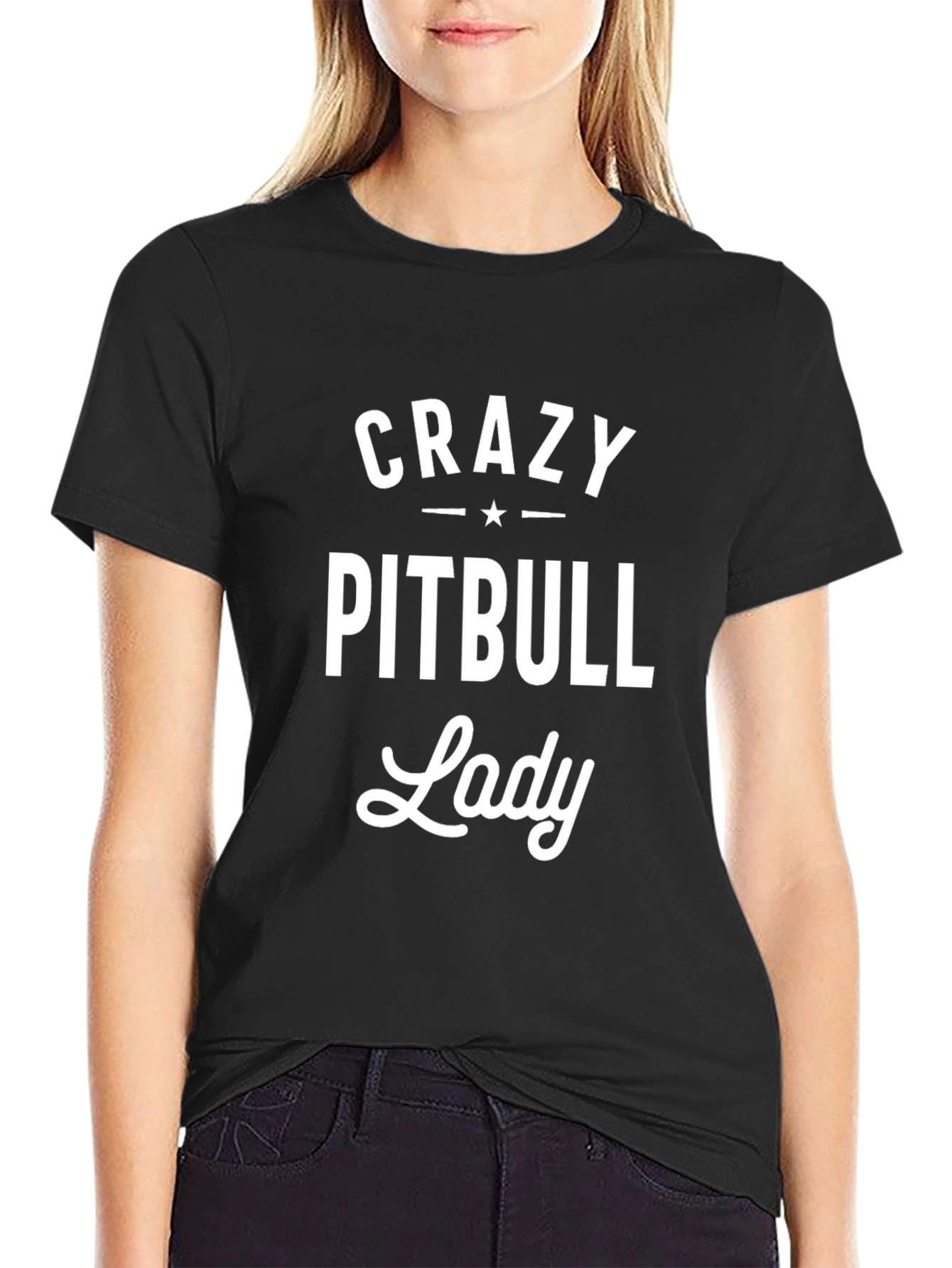 Crazy Pitbull Lady Black T-Shirt