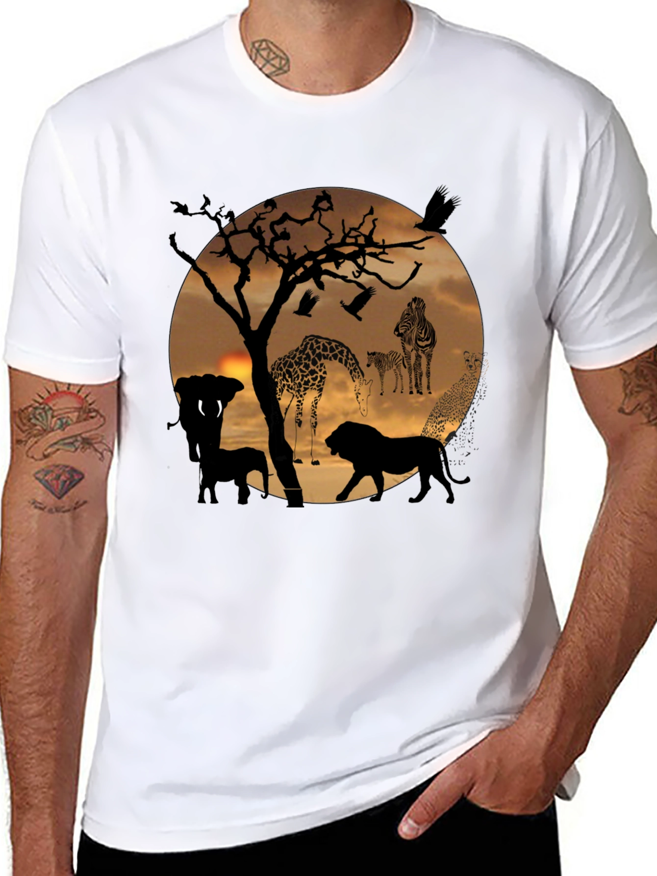African Sunset Wildlife Graphic T-Shirt