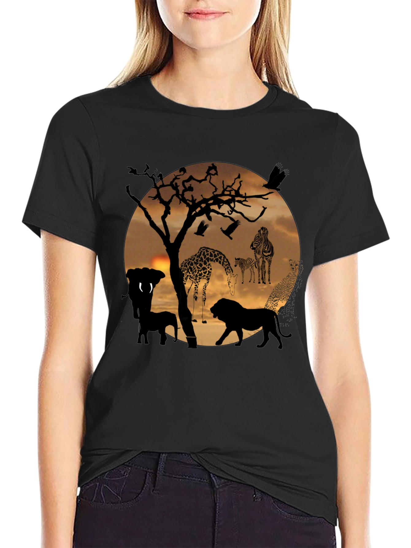 African Sunset Wildlife Graphic T-Shirt